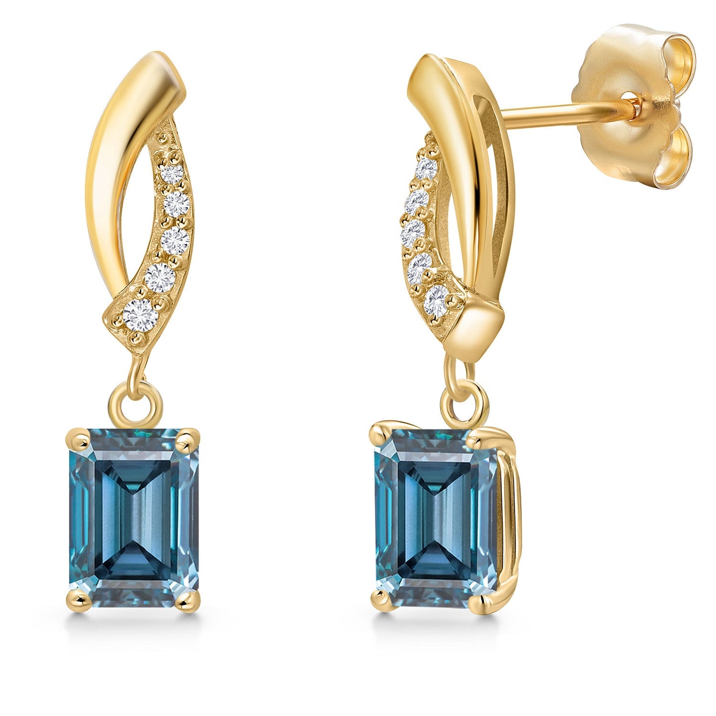 14K Yellow Gold Gemstone Birthstone and Lab Grown Diamond Dangle Earrings for Women | Emerald Cut 6X4MM and Round 1MM | Fine Jewelry Gifts for Her Mom Women Wife