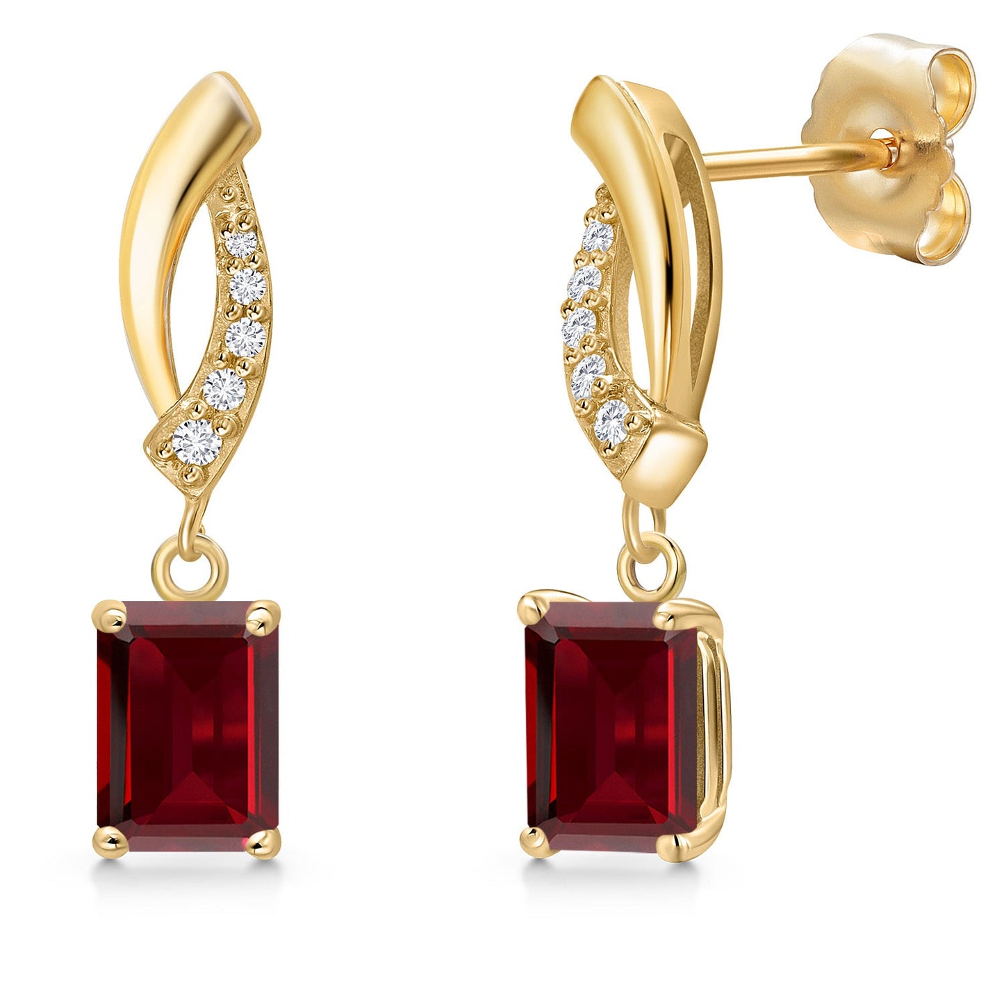 14K Yellow Gold Gemstone Birthstone and Lab Grown Diamond Dangle Earrings for Women | Emerald Cut 6X4MM and Round 1MM | Fine Jewelry Gifts for Her Mom Women Wife
