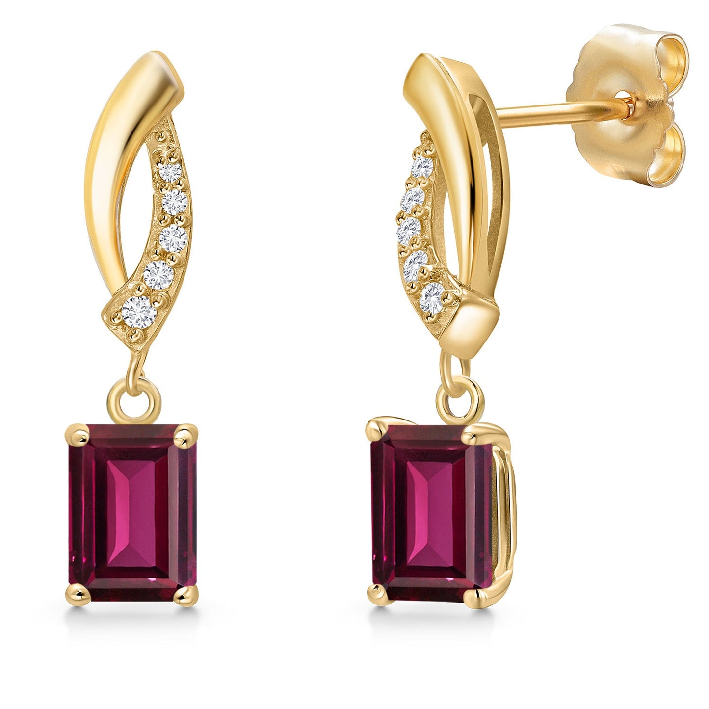 14K Yellow Gold Gemstone Birthstone and Lab Grown Diamond Dangle Earrings for Women | Emerald Cut 6X4MM and Round 1MM | Fine Jewelry Gifts for Her Mom Women Wife
