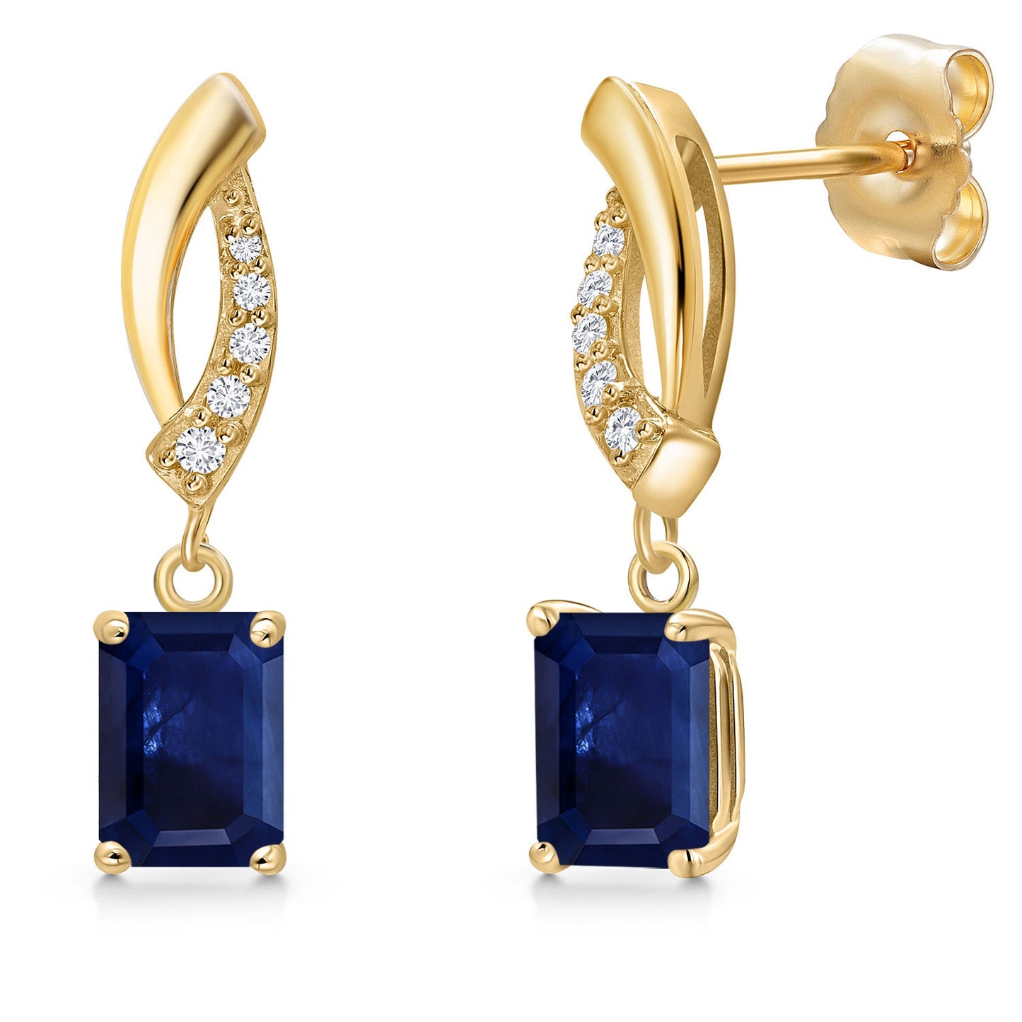 14K Yellow Gold Gemstone Birthstone and Lab Grown Diamond Dangle Earrings for Women | Emerald Cut 6X4MM and Round 1MM | Fine Jewelry Gifts for Her Mom Women Wife