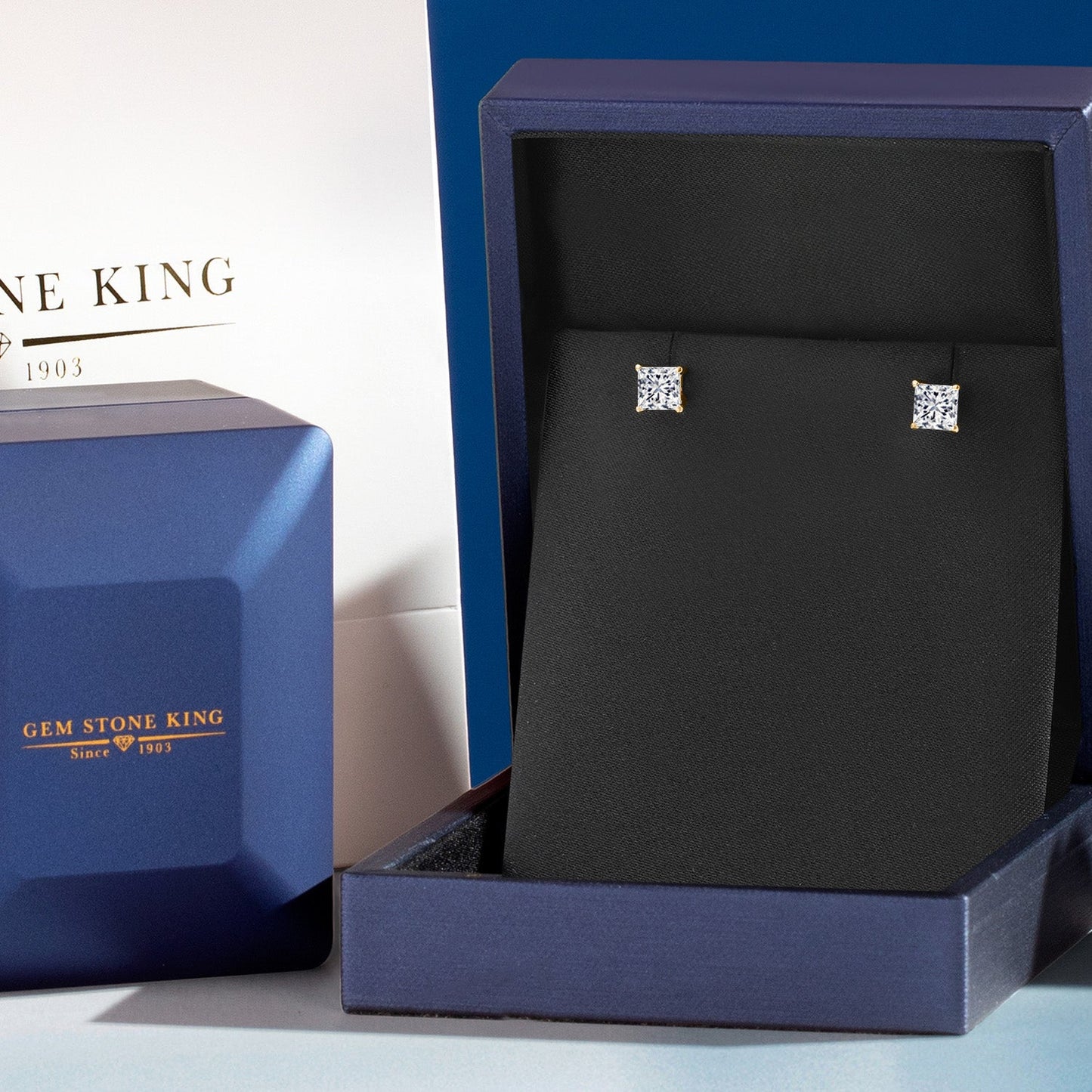 2.00 Cttw IGI Certified Lab Grown Diamond Stud Earrings For Women in 14K Yellow Gold | 1 Ct each Princess Cut | VS1-VS2 Clarity | E-F Color