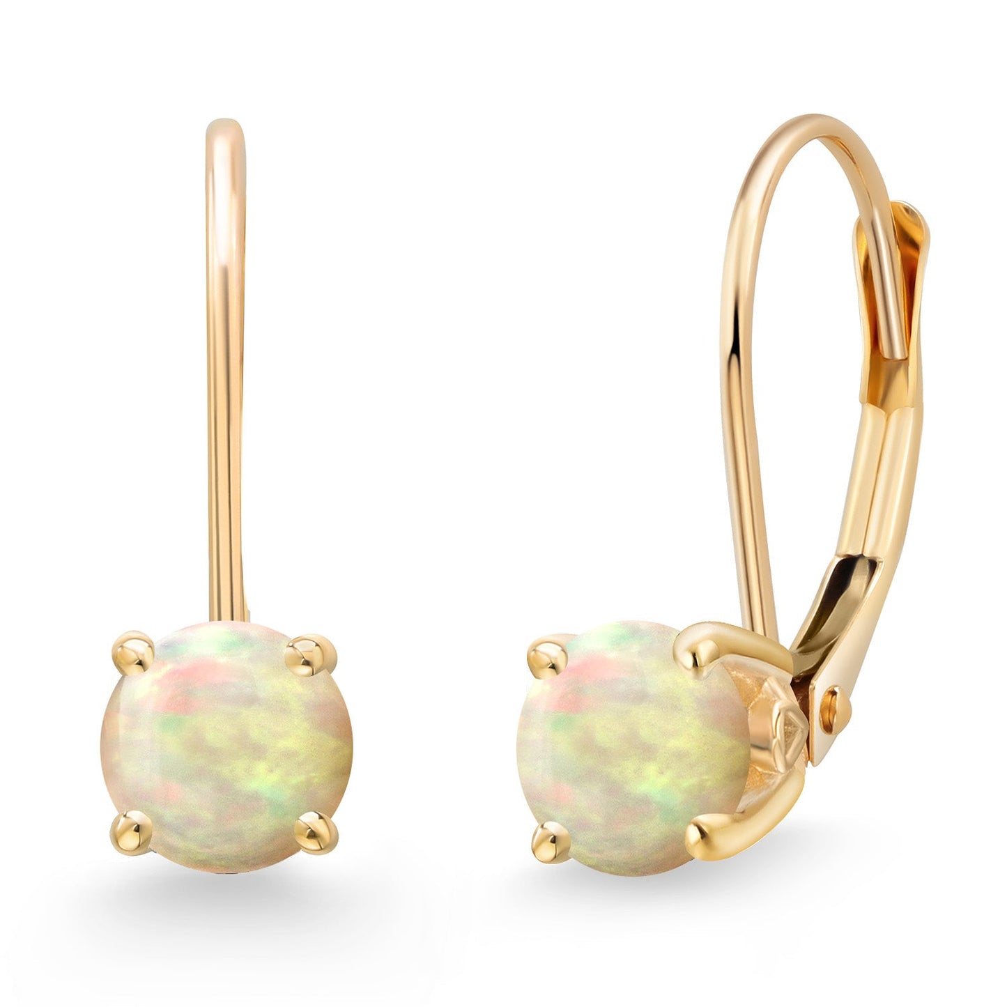 14K Yellow Gold 5MM Round Gemstone Birthstone Leverback Drop Dangle Earrings | Gold Earrings For Women | Fine Jewelry Gifts for Her Mom Women Wife