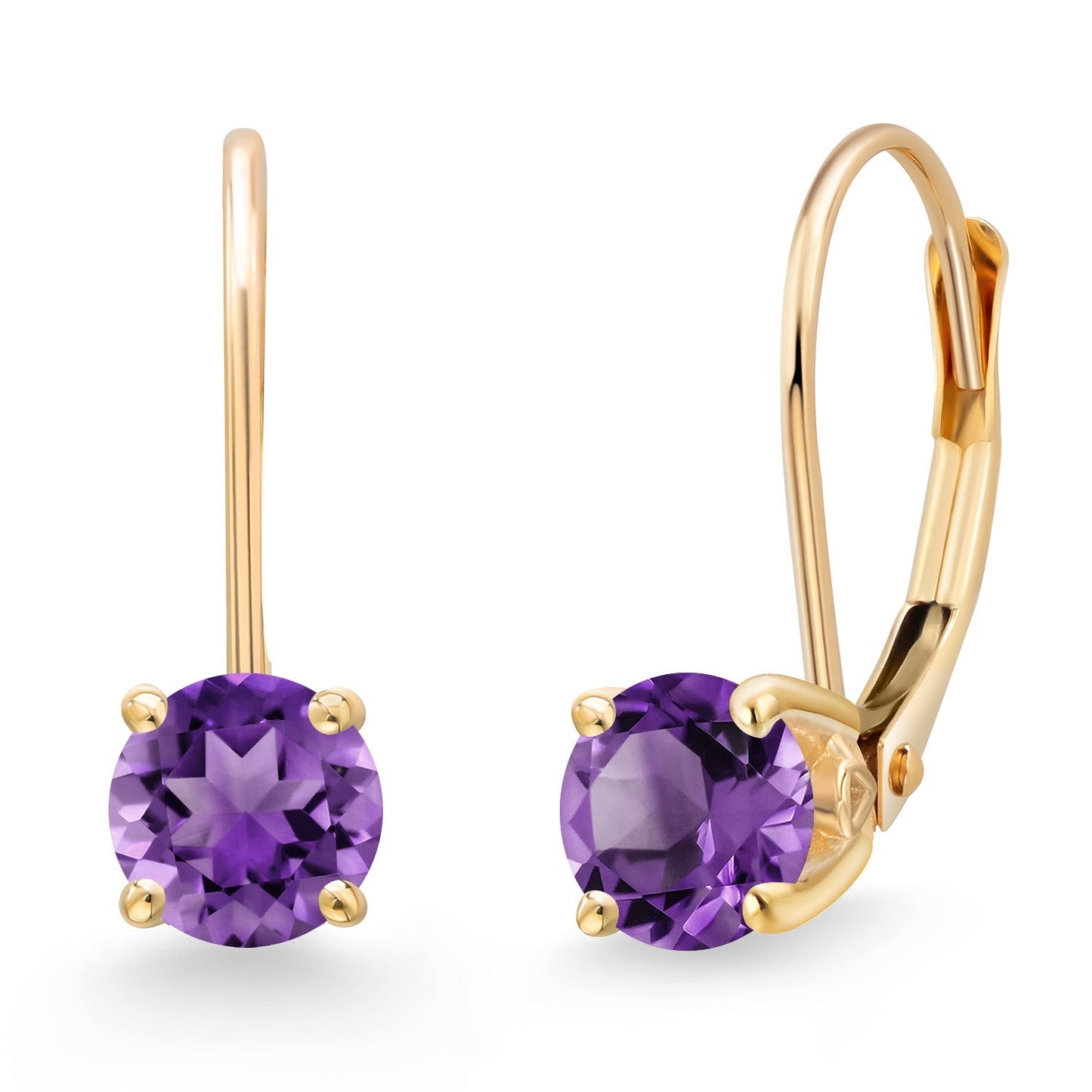 14K Yellow Gold 5MM Round Gemstone Birthstone Leverback Drop Dangle Earrings | Gold Earrings For Women | Fine Jewelry Gifts for Her Mom Women Wife