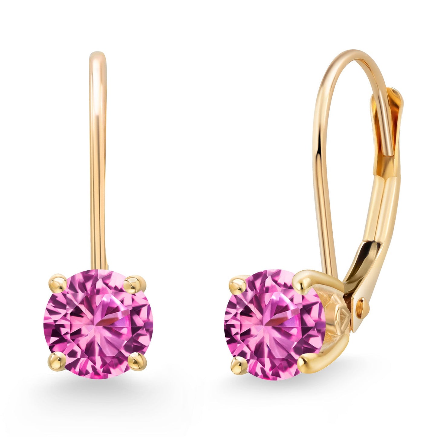 14K Yellow Gold 5MM Round Gemstone Birthstone Leverback Drop Dangle Earrings | Gold Earrings For Women | Fine Jewelry Gifts for Her Mom Women Wife