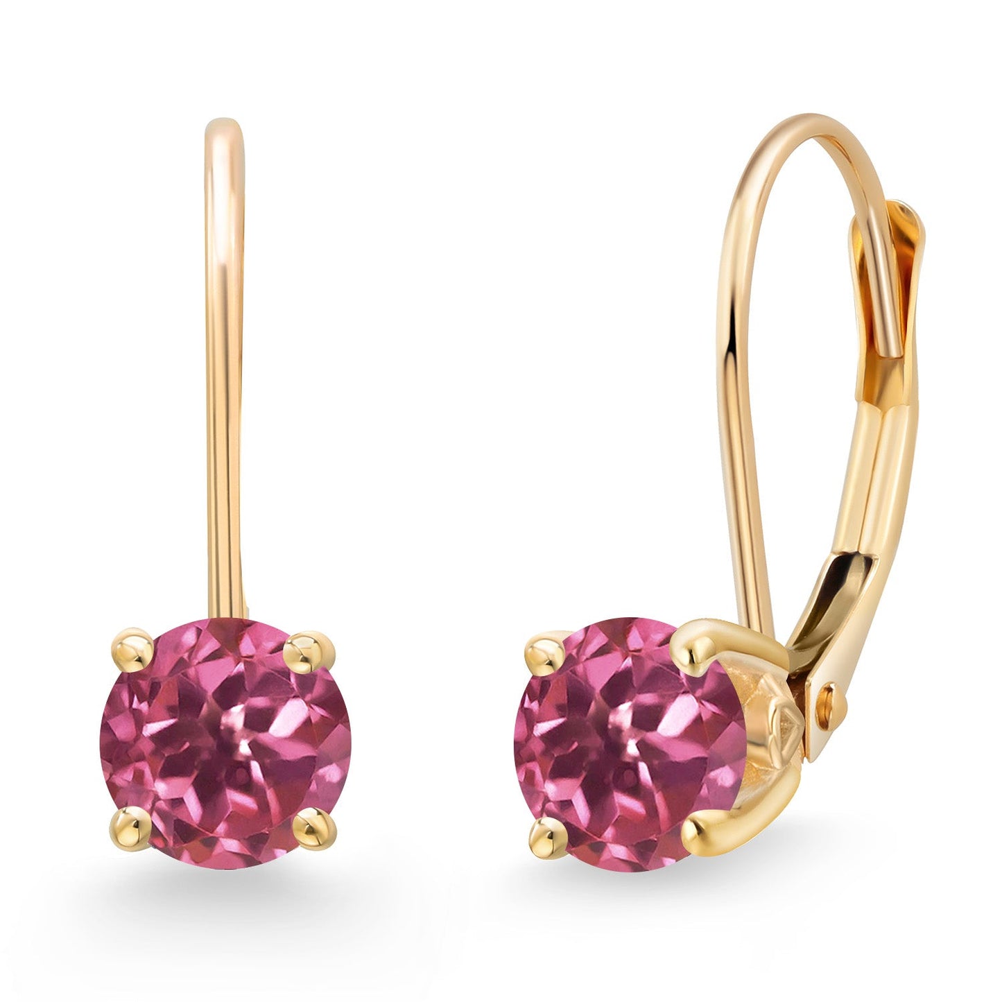 14K Yellow Gold 5MM Round Gemstone Birthstone Leverback Drop Dangle Earrings | Gold Earrings For Women | Fine Jewelry Gifts for Her Mom Women Wife