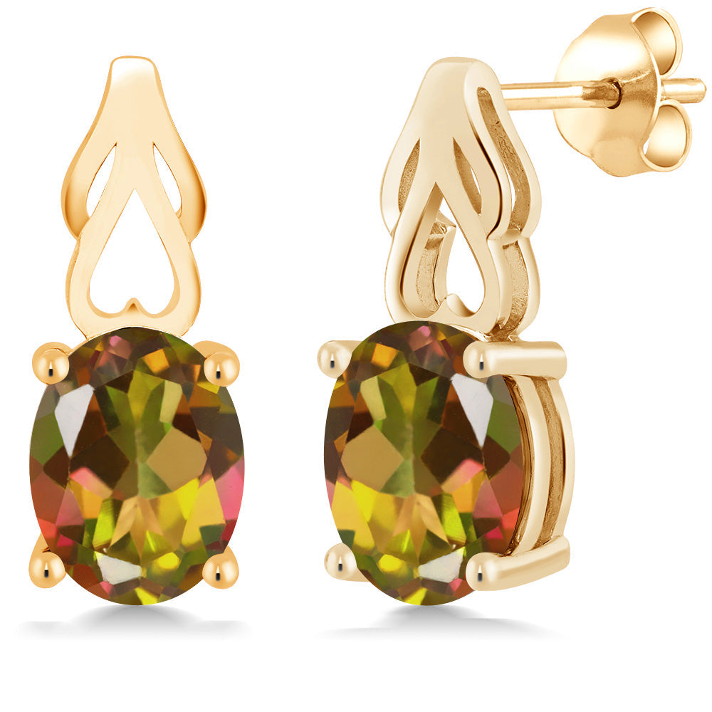 9X7MM Oval Gemstone Birthstone Drop Dangle Earrings For Women | 18K Yellow Gold Plated Silver | Fine Jewelry Gifts for Her Mom Women Wife