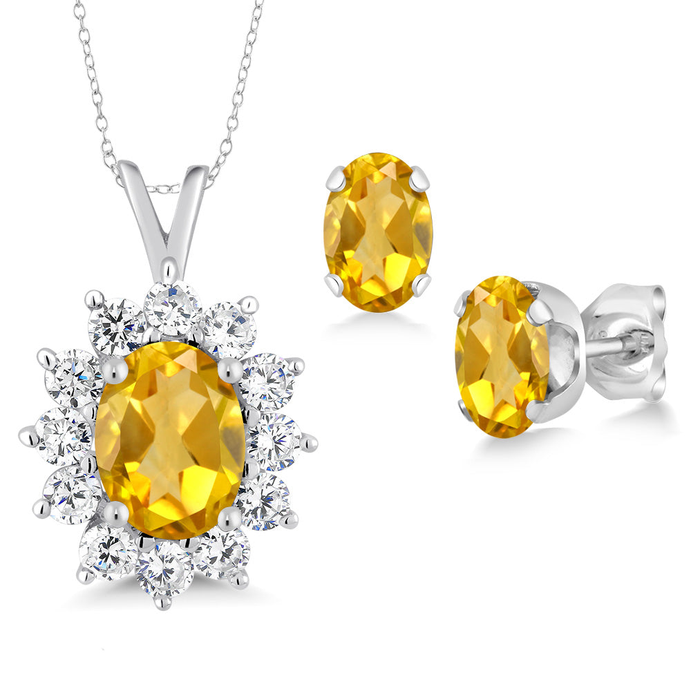 8X6MM and 6X4MM Oval Gemstone Birthstone Pendant and Earrings Jewelry Set For Women | 925 Sterling Silver | Fine Jewelry Gifts for Her Mom Women Wife | With 18 Inch Chain