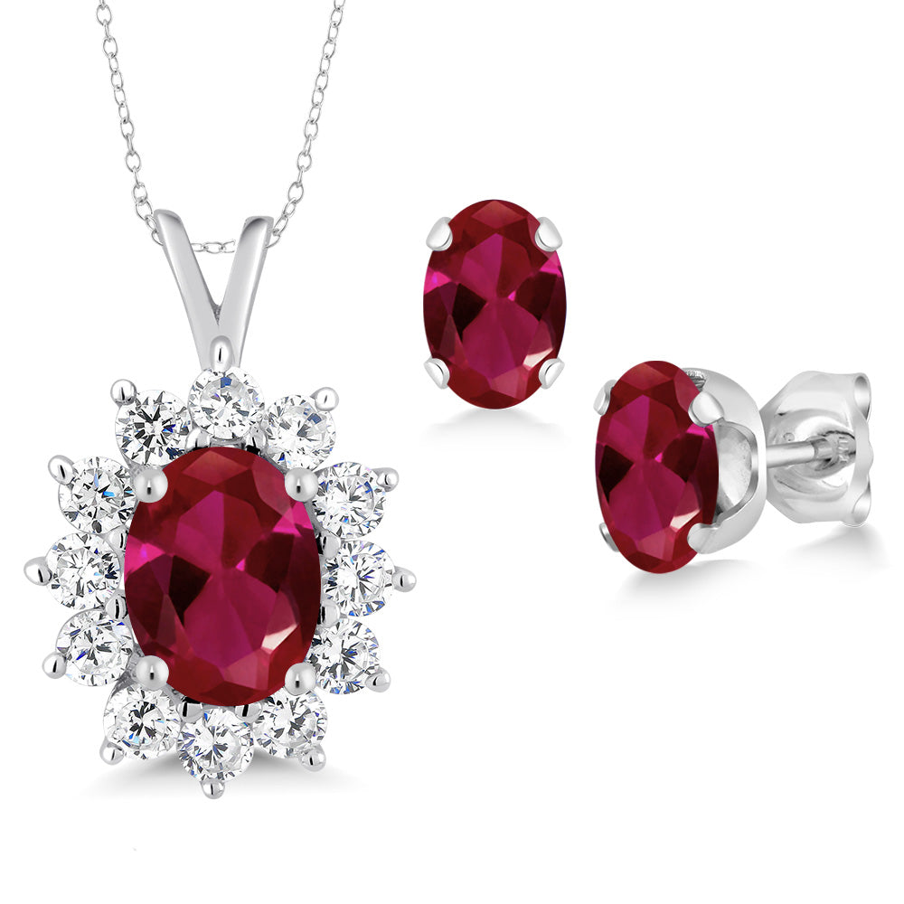 8X6MM and 6X4MM Oval Gemstone Birthstone Pendant and Earrings Jewelry Set For Women | 925 Sterling Silver | Fine Jewelry Gifts for Her Mom Women Wife | With 18 Inch Chain