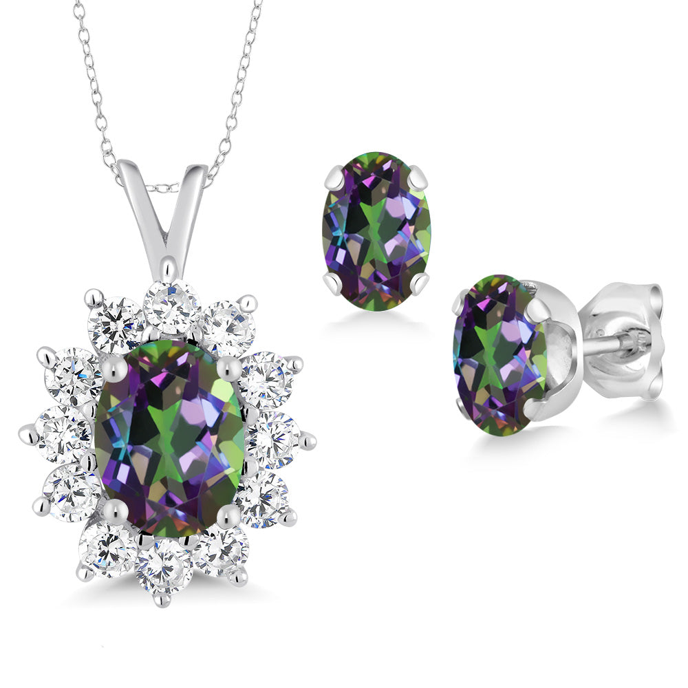 8X6MM and 6X4MM Oval Gemstone Birthstone Pendant and Earrings Jewelry Set For Women | 925 Sterling Silver | Fine Jewelry Gifts for Her Mom Women Wife | With 18 Inch Chain