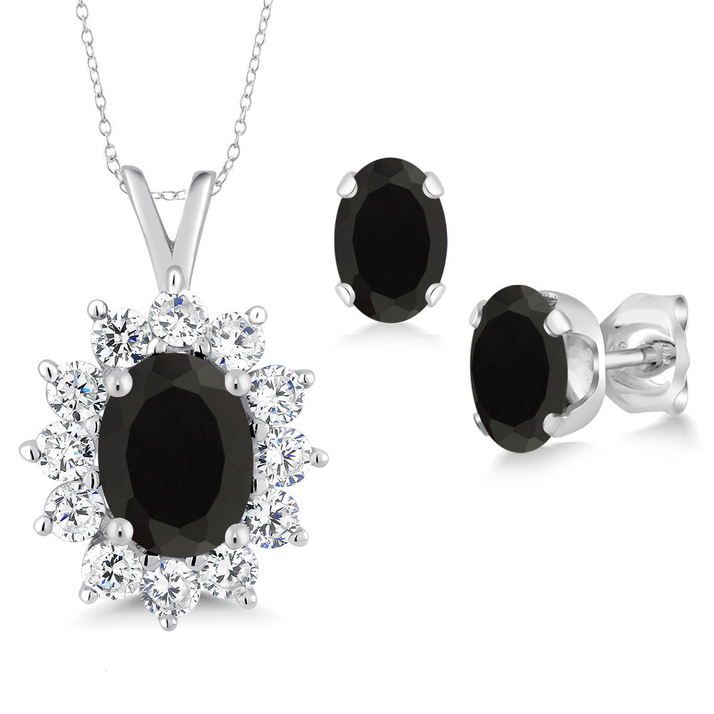 8X6MM and 6X4MM Oval Gemstone Birthstone Pendant and Earrings Jewelry Set For Women | 925 Sterling Silver | Fine Jewelry Gifts for Her Mom Women Wife | With 18 Inch Chain