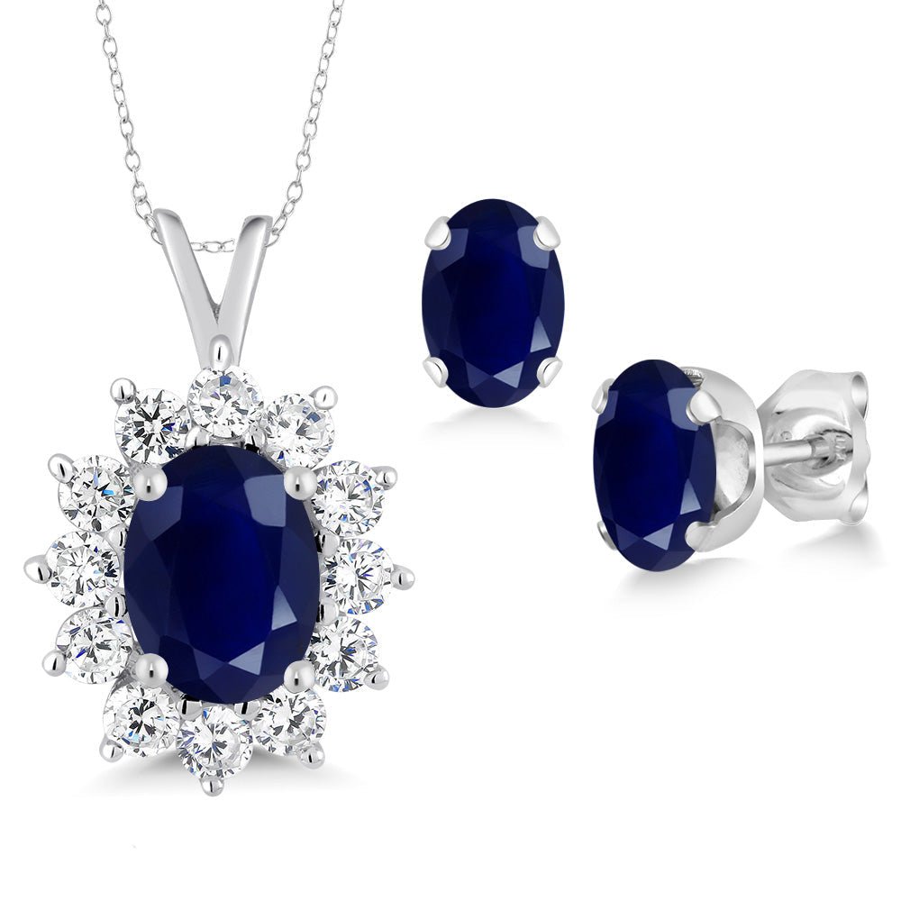 8X6MM and 6X4MM Oval Gemstone Birthstone Pendant and Earrings Jewelry Set For Women | 925 Sterling Silver | Fine Jewelry Gifts for Her Mom Women Wife | With 18 Inch Chain
