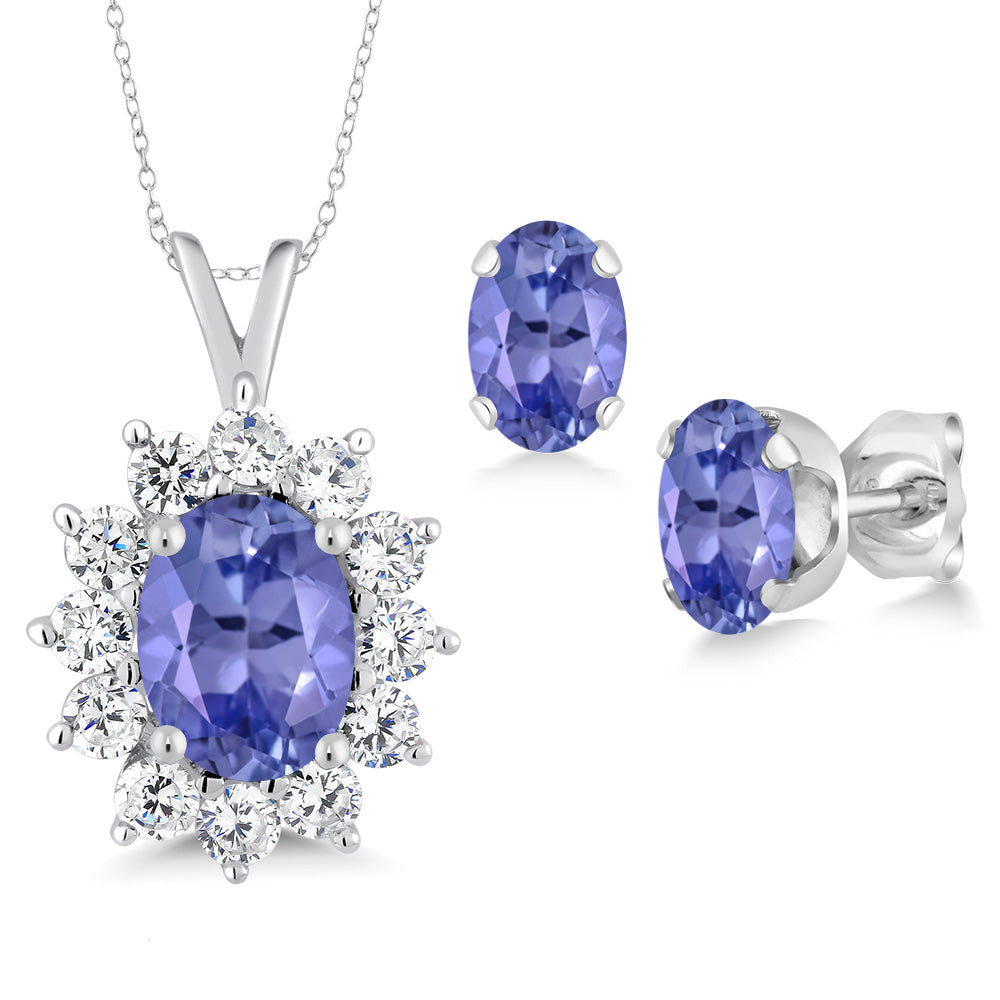 8X6MM and 6X4MM Oval Gemstone Birthstone Pendant and Earrings Jewelry Set For Women | 925 Sterling Silver | Fine Jewelry Gifts for Her Mom Women Wife | With 18 Inch Chain