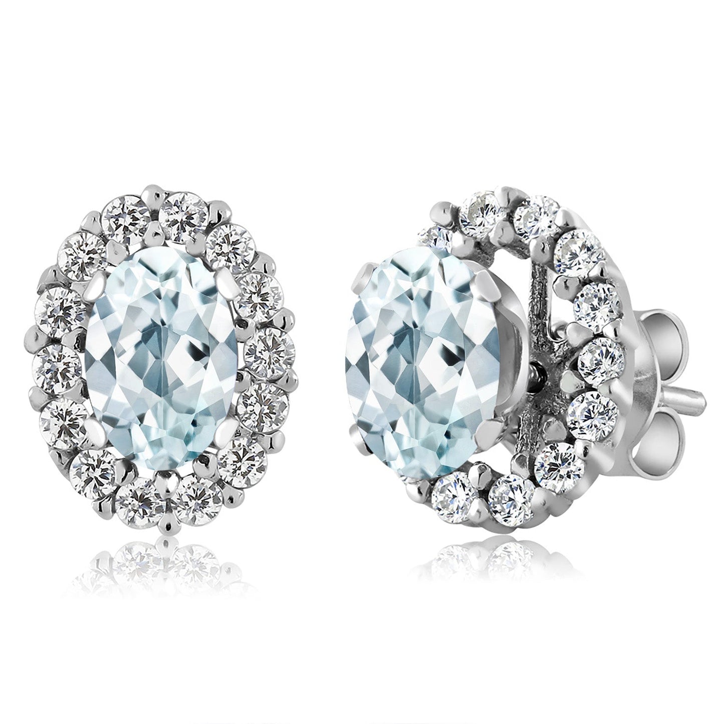 925 Sterling Silver Oval 6X4MM Gemstone Birthstone Removable Jacket Stud Halo Earrings For Women