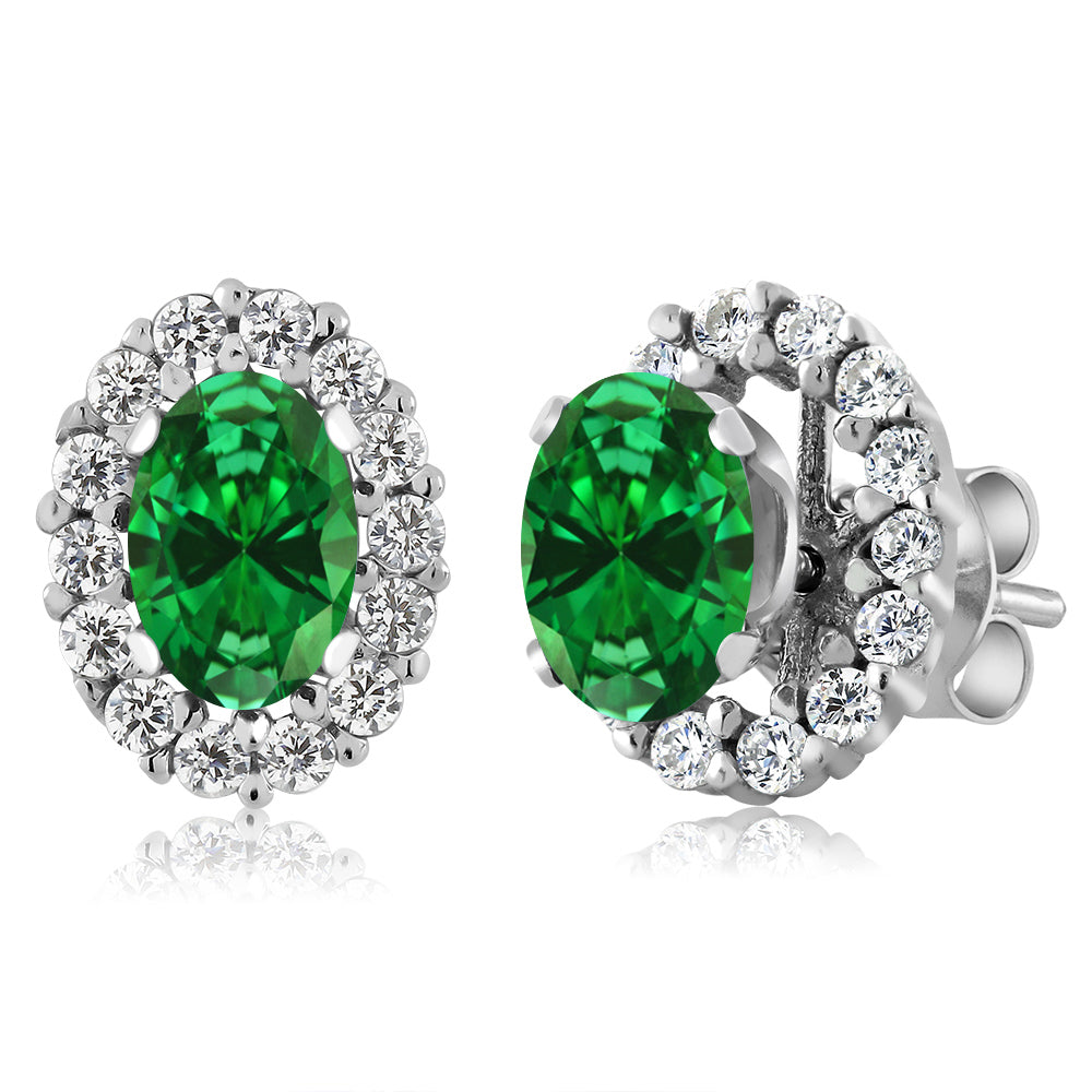 925 Sterling Silver Oval 6X4MM Gemstone Birthstone Removable Jacket Stud Halo Earrings For Women