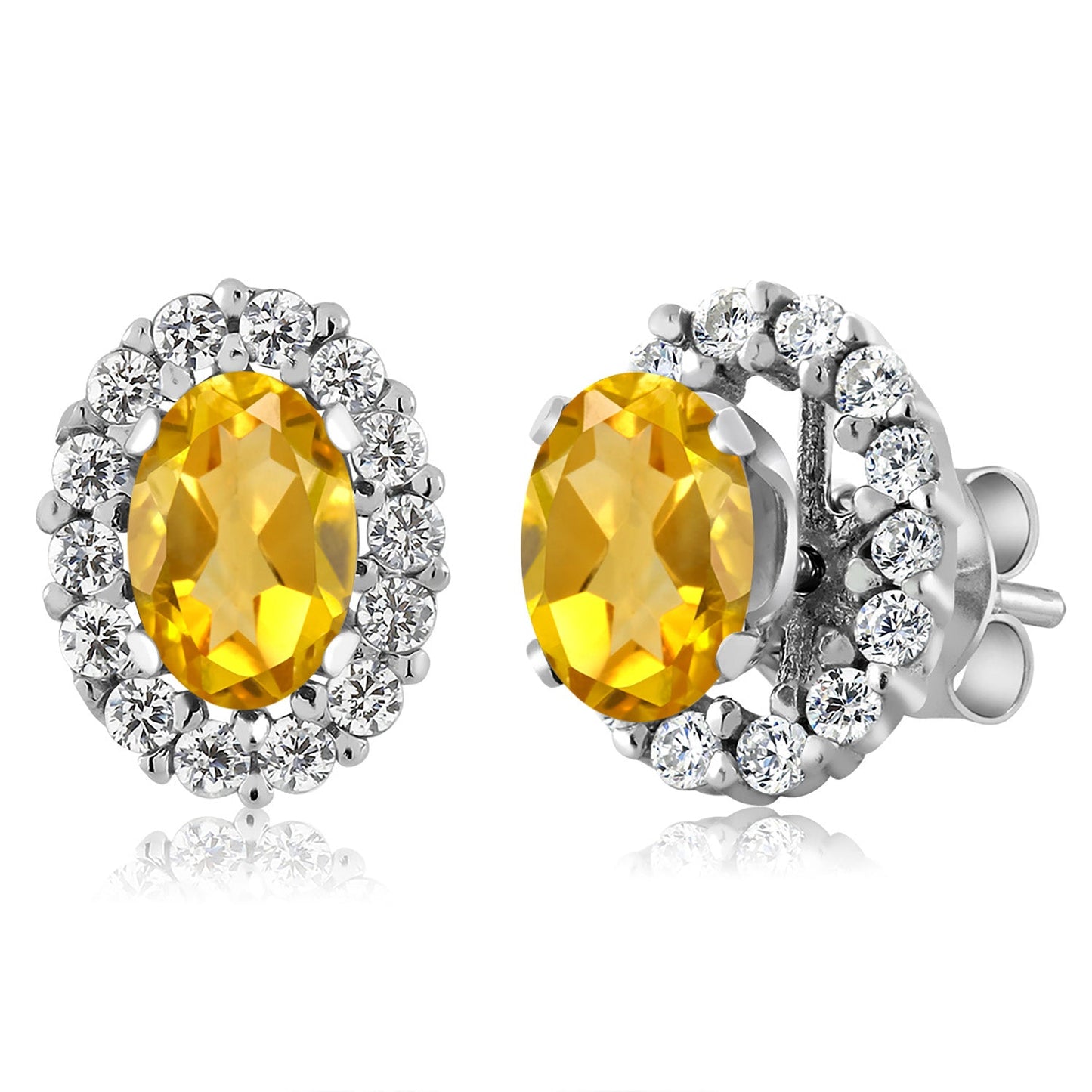 925 Sterling Silver Oval 6X4MM Gemstone Birthstone Removable Jacket Stud Halo Earrings For Women