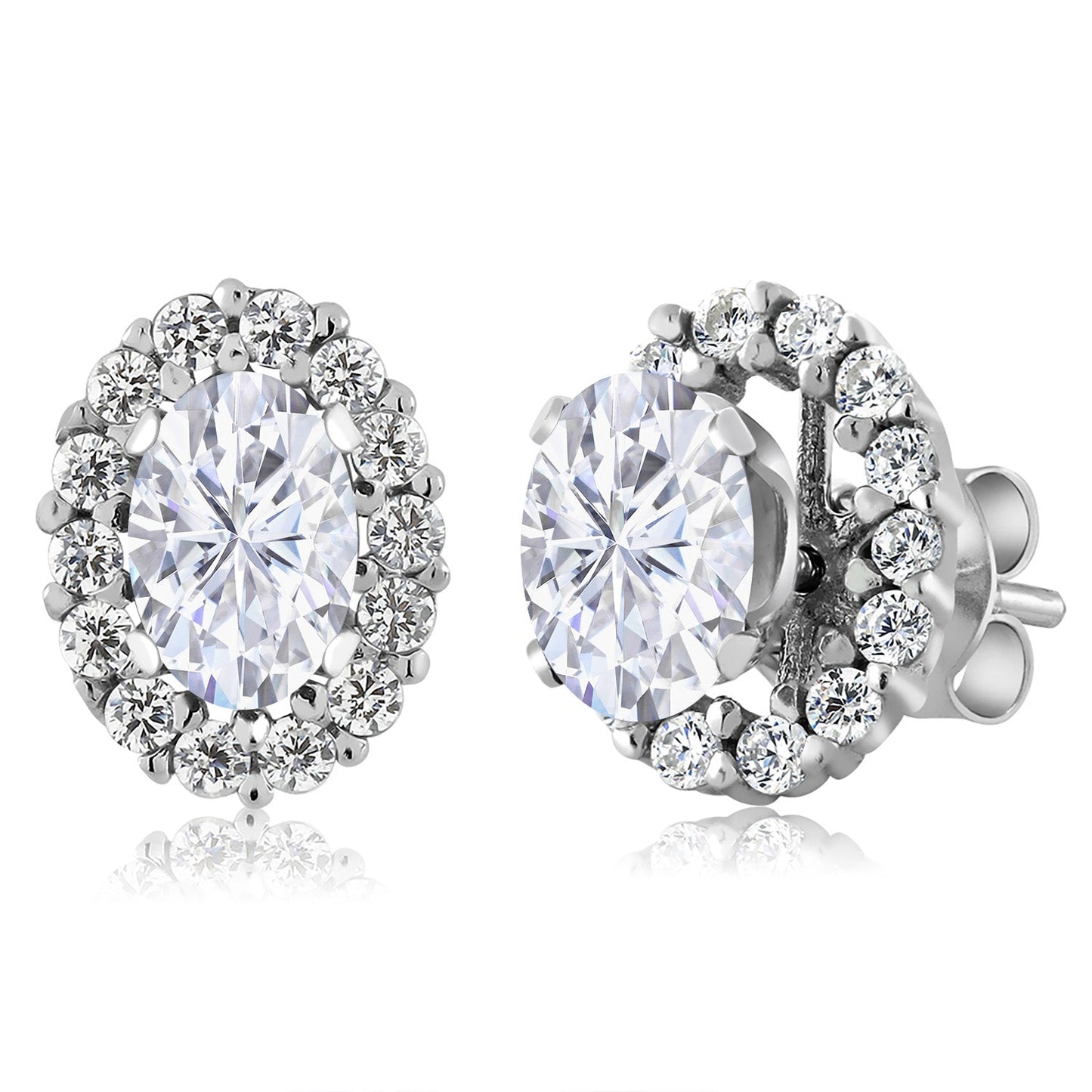 925 Sterling Silver Oval 6X4MM Gemstone Birthstone Removable Jacket Stud Halo Earrings For Women