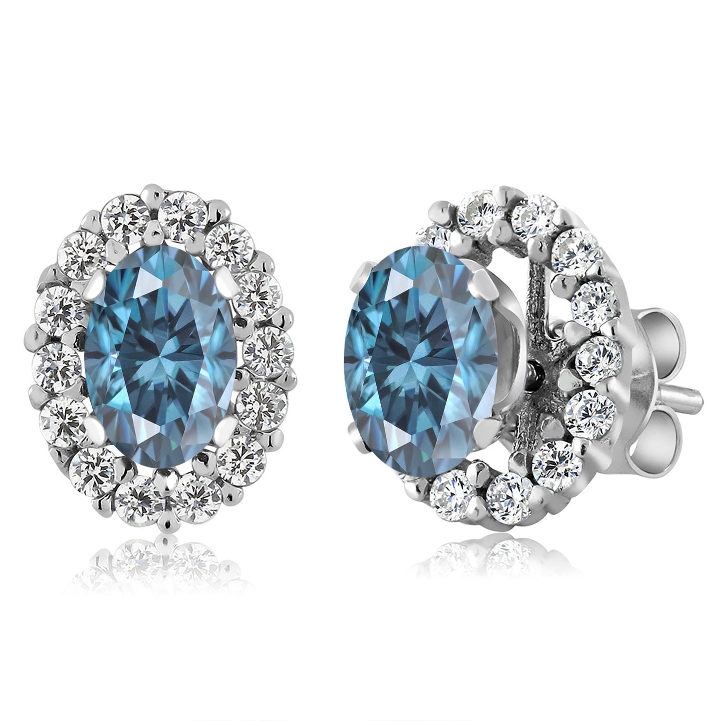 925 Sterling Silver Oval 6X4MM Gemstone Birthstone Removable Jacket Stud Halo Earrings For Women