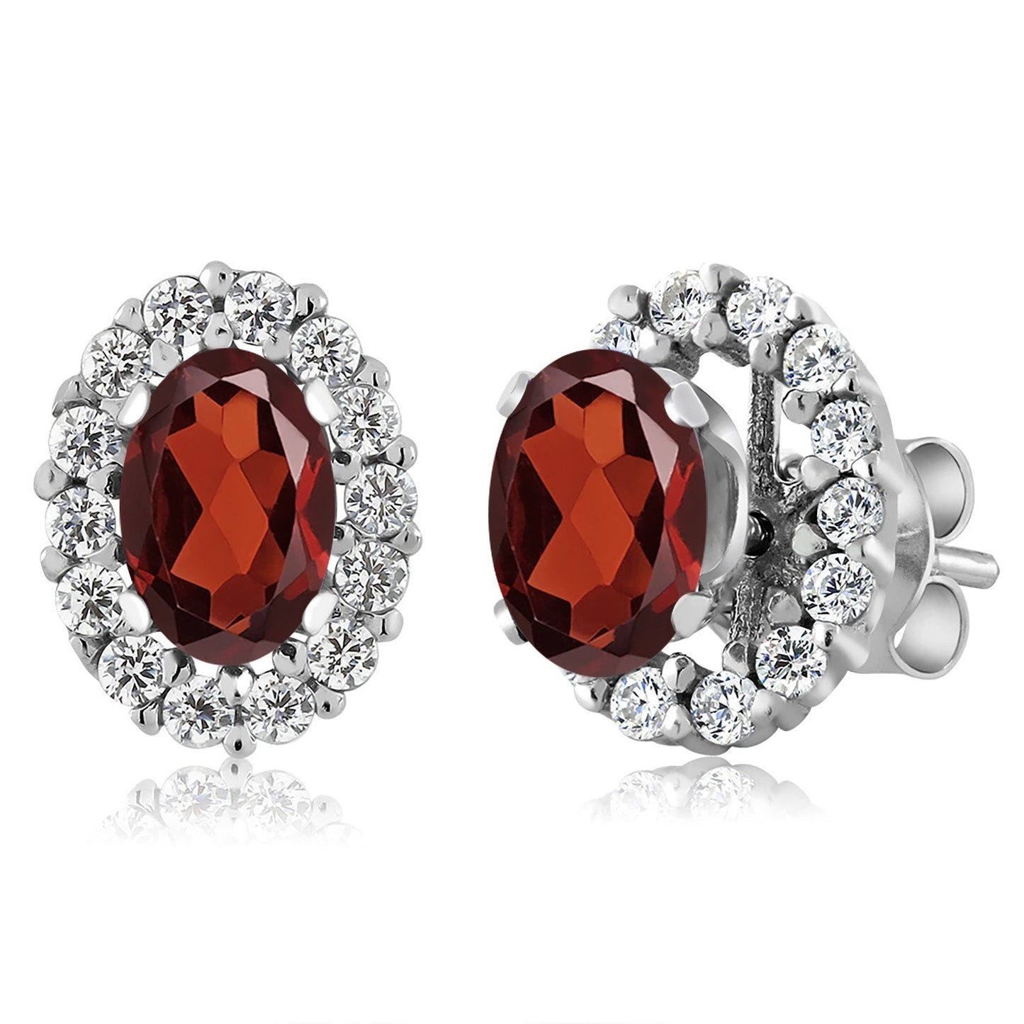 925 Sterling Silver Oval 6X4MM Gemstone Birthstone Removable Jacket Stud Halo Earrings For Women