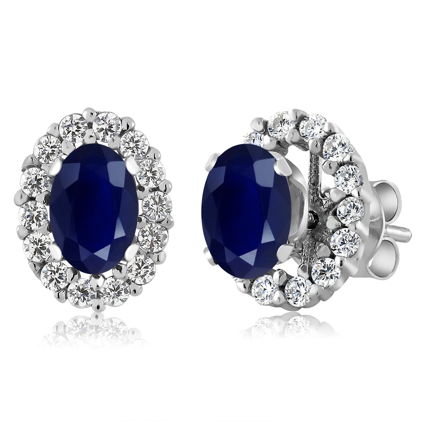 925 Sterling Silver Oval 6X4MM Gemstone Birthstone Removable Jacket Stud Halo Earrings For Women