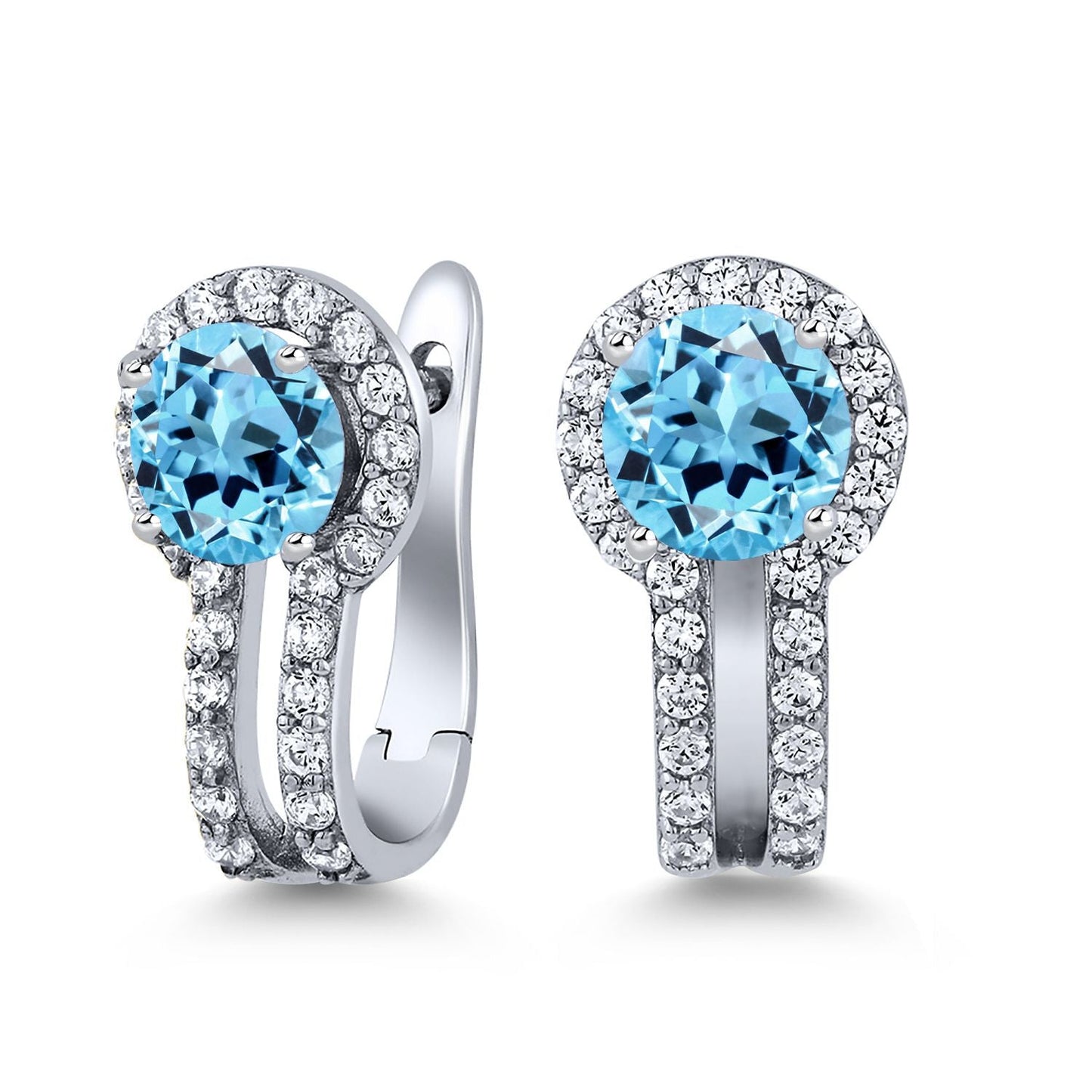 5MM Round French Clip Clasp Hook Earring For Women | 925 Sterling Silver | Gemstone Birthstone and White Created Sapphire Earrings | Fine Jewelry Gifts for Her Mom Women Wife