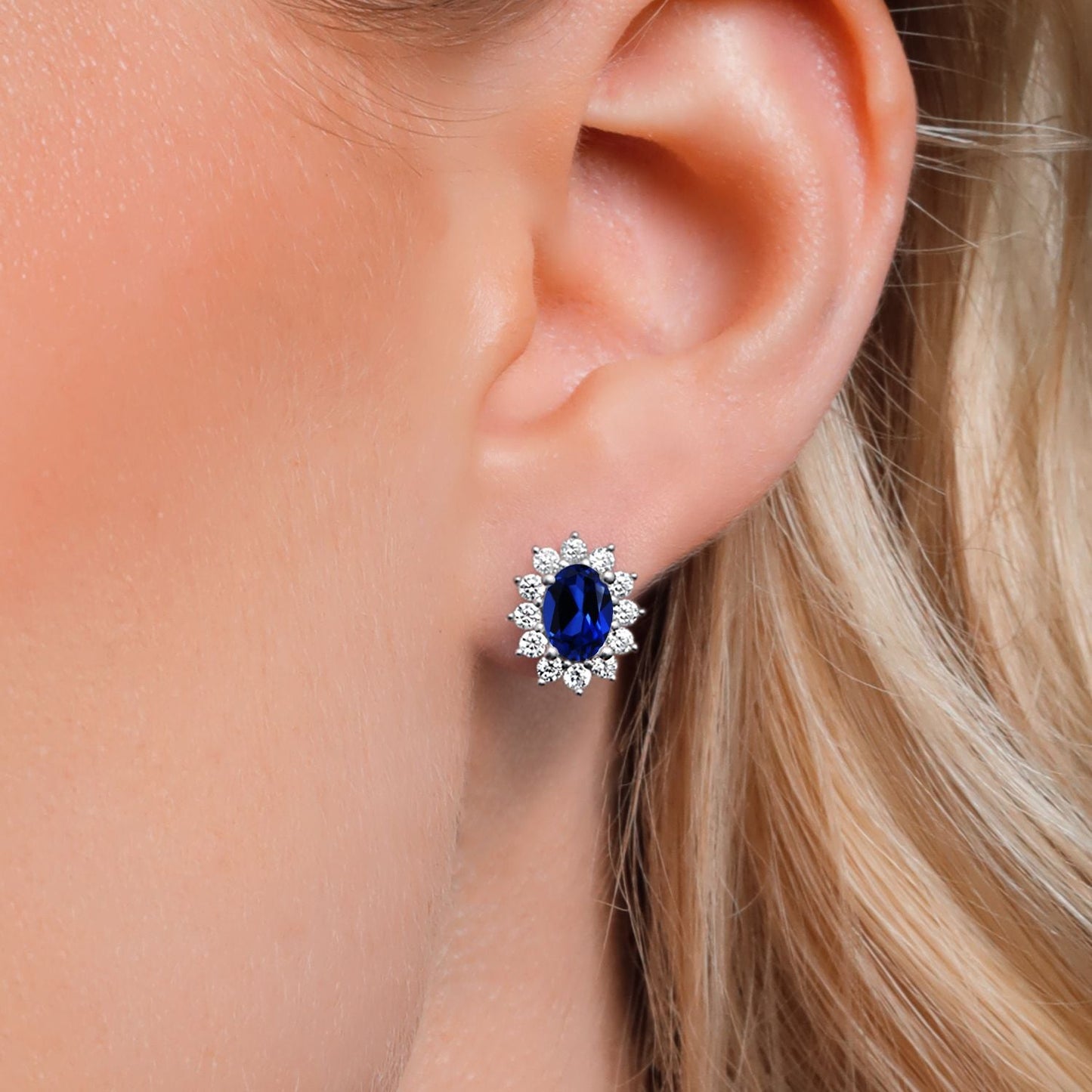 7X5MM Oval Gemstone Birthstone Stud Earrings For Women | Princess Diana Royal Halo Style | 925 Sterling Silver | Fine Jewelry Gifts for Anniversary Wedding Her Mom Women Wife
