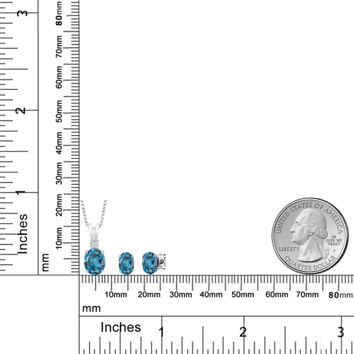 925 Sterling Silver London Blue Topaz Pendant and Earrings Jewelry Set For Women | 3.15 Cttw | Gemstone Birthstone | With 18 Inch Silver Chain