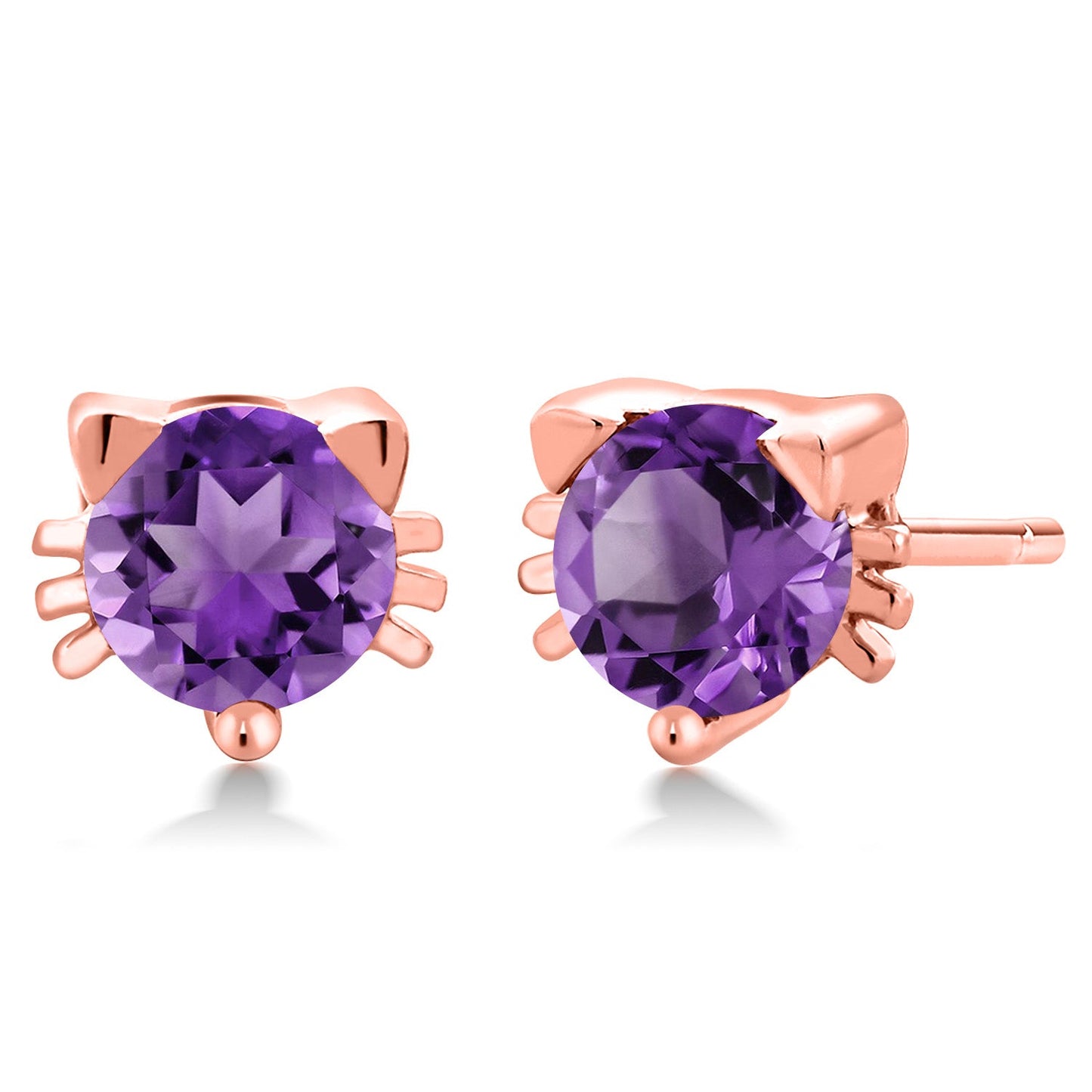 5MM Round Gemstone Birthstone Kitty Cat Stud Earrings | 925 Sterling Silver | Kitten Cat Earrings For Women Men Cat Lovers
