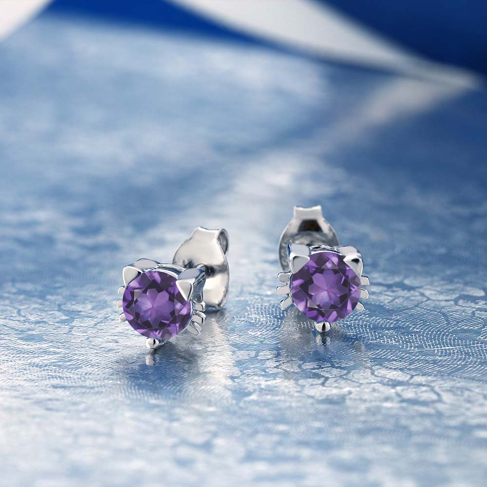 5MM Round Gemstone Birthstone Kitty Cat Stud Earrings | 925 Sterling Silver | Kitten Cat Earrings For Women Men Cat Lovers