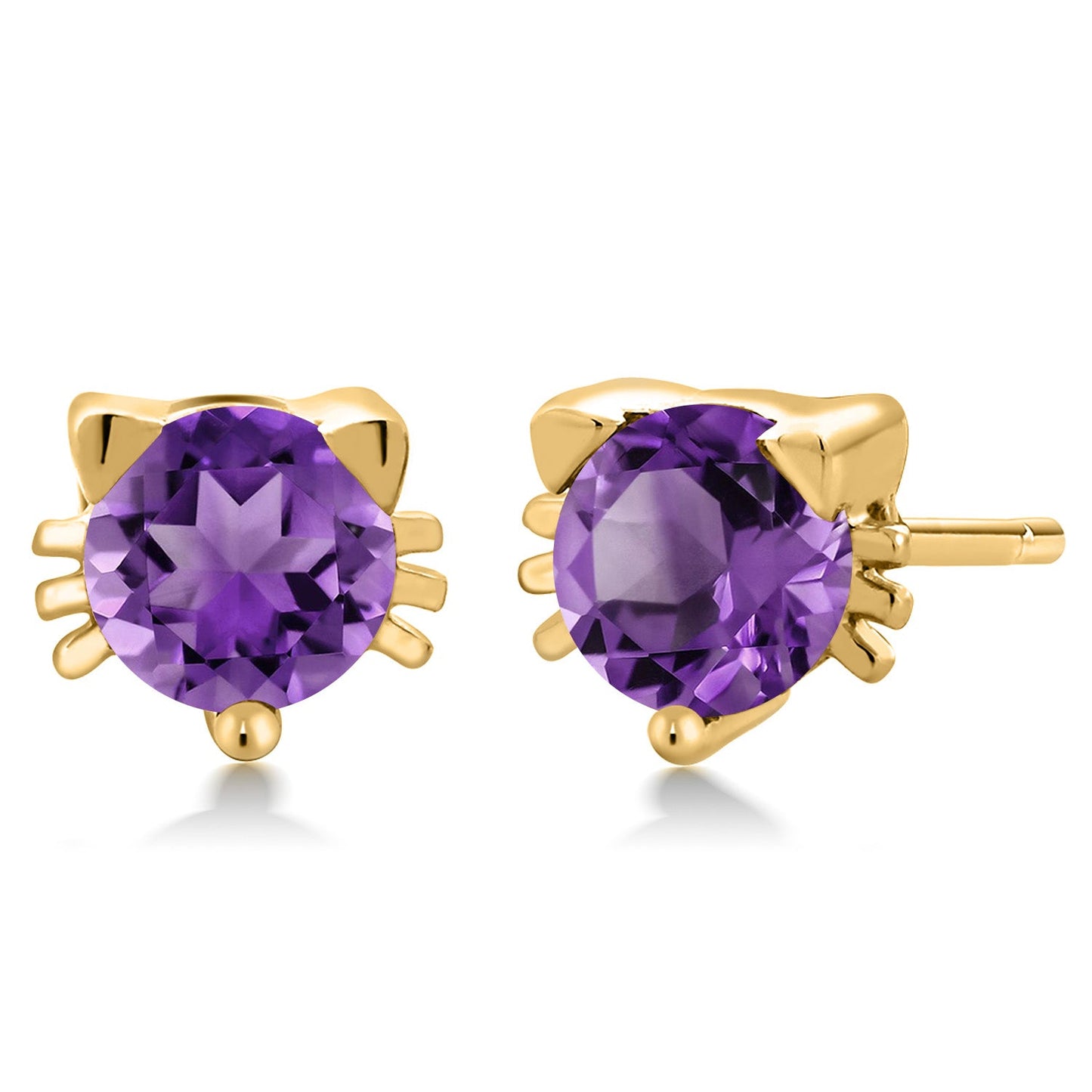 5MM Round Gemstone Birthstone Kitty Cat Stud Earrings | 925 Sterling Silver | Kitten Cat Earrings For Women Men Cat Lovers