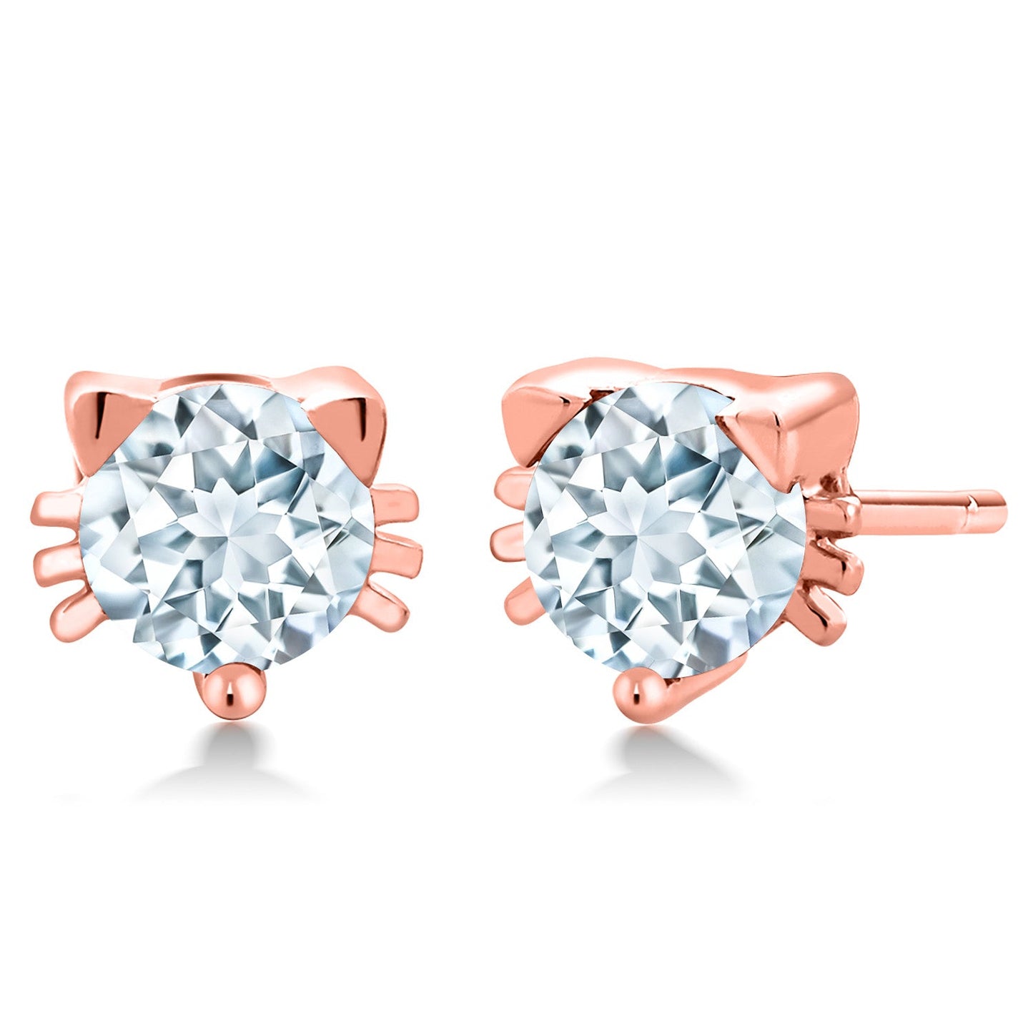 5MM Round Gemstone Birthstone Kitty Cat Stud Earrings | 925 Sterling Silver | Kitten Cat Earrings For Women Men Cat Lovers