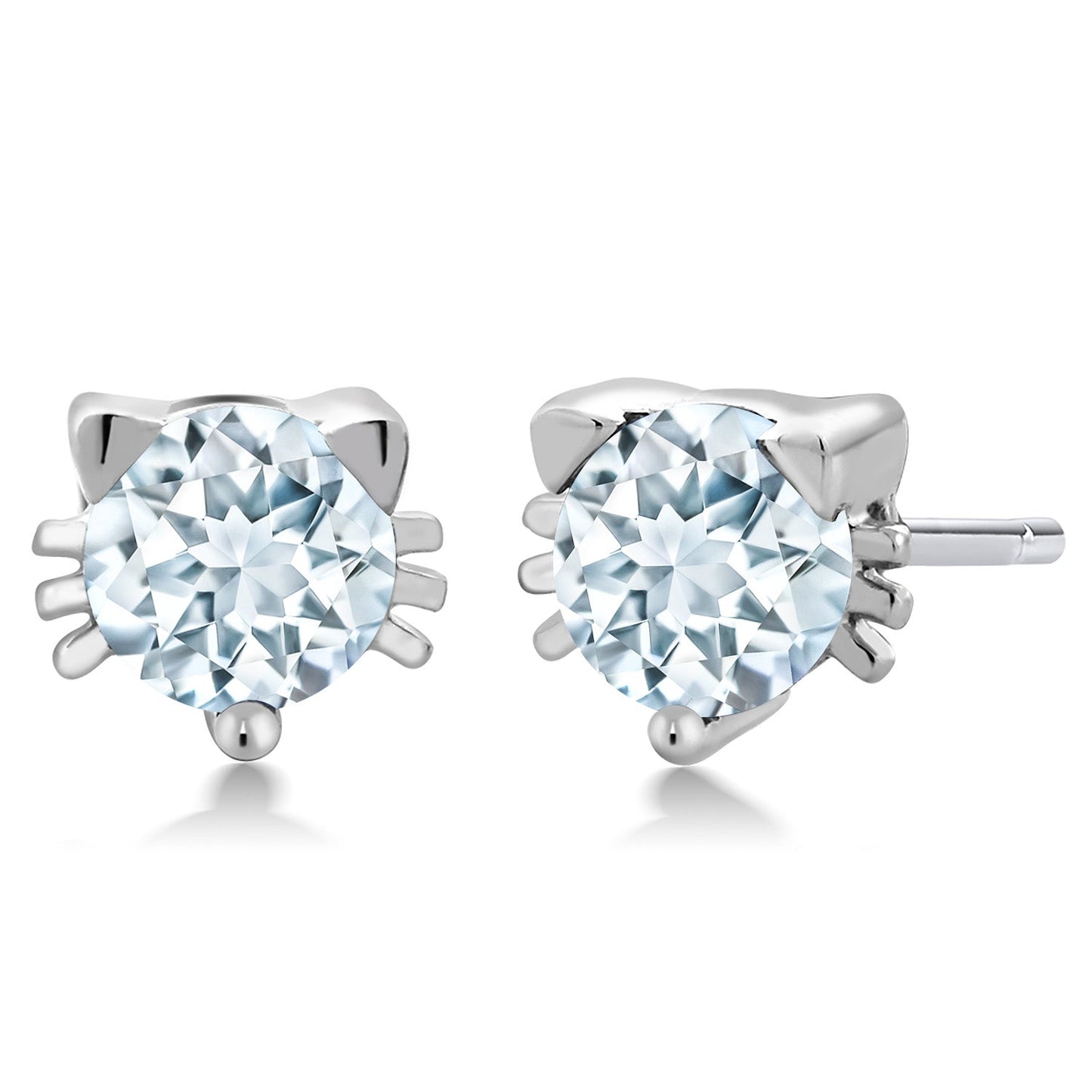 5MM Round Gemstone Birthstone Kitty Cat Stud Earrings | 925 Sterling Silver | Kitten Cat Earrings For Women Men Cat Lovers