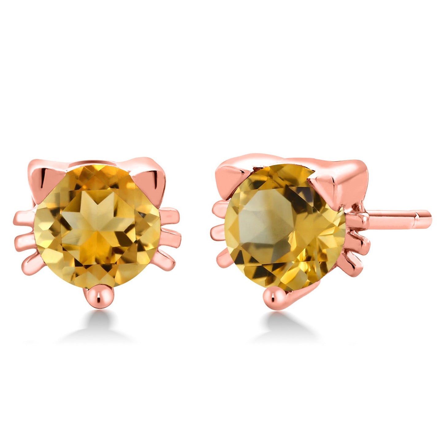 5MM Round Gemstone Birthstone Kitty Cat Stud Earrings | 925 Sterling Silver | Kitten Cat Earrings For Women Men Cat Lovers