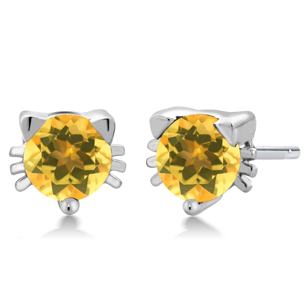 5MM Round Gemstone Birthstone Kitty Cat Stud Earrings | 925 Sterling Silver | Kitten Cat Earrings For Women Men Cat Lovers