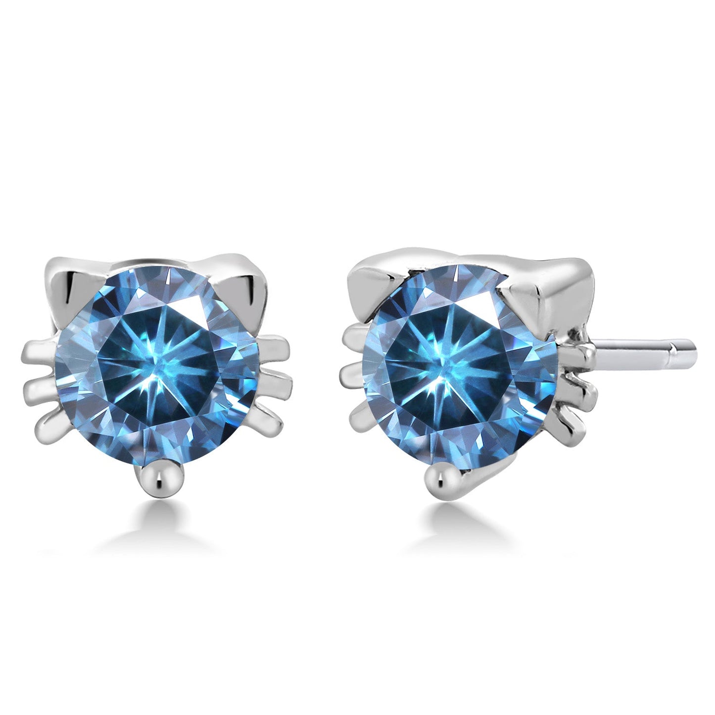 5MM Round Gemstone Birthstone Kitty Cat Stud Earrings | 925 Sterling Silver | Kitten Cat Earrings For Women Men Cat Lovers