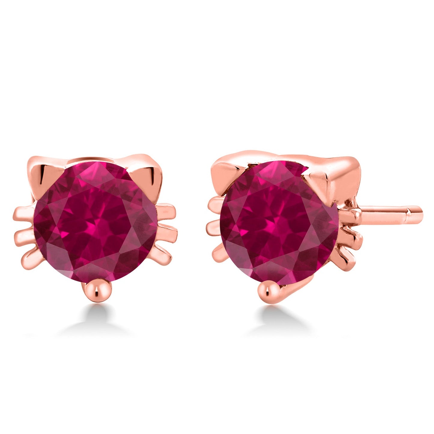 5MM Round Gemstone Birthstone Kitty Cat Stud Earrings | 925 Sterling Silver | Kitten Cat Earrings For Women Men Cat Lovers