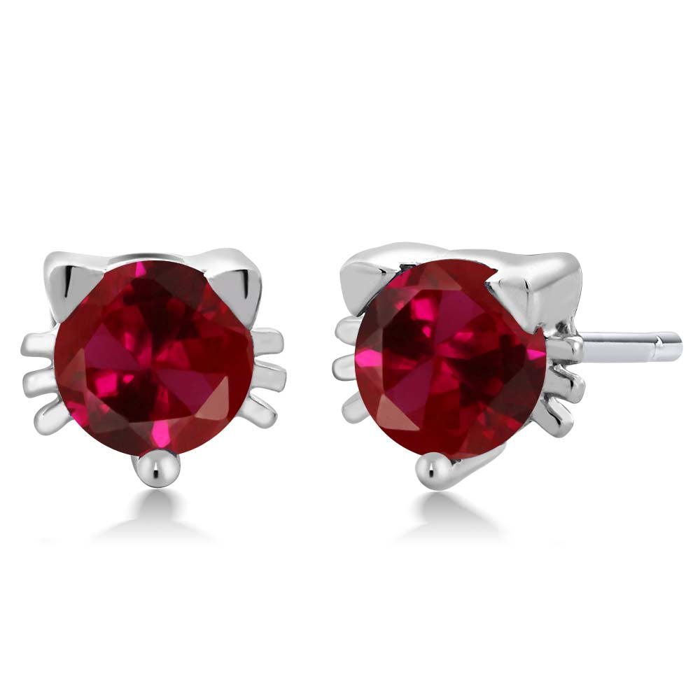 5MM Round Gemstone Birthstone Kitty Cat Stud Earrings | 925 Sterling Silver | Kitten Cat Earrings For Women Men Cat Lovers