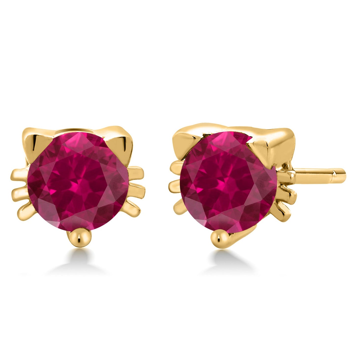 5MM Round Gemstone Birthstone Kitty Cat Stud Earrings | 925 Sterling Silver | Kitten Cat Earrings For Women Men Cat Lovers