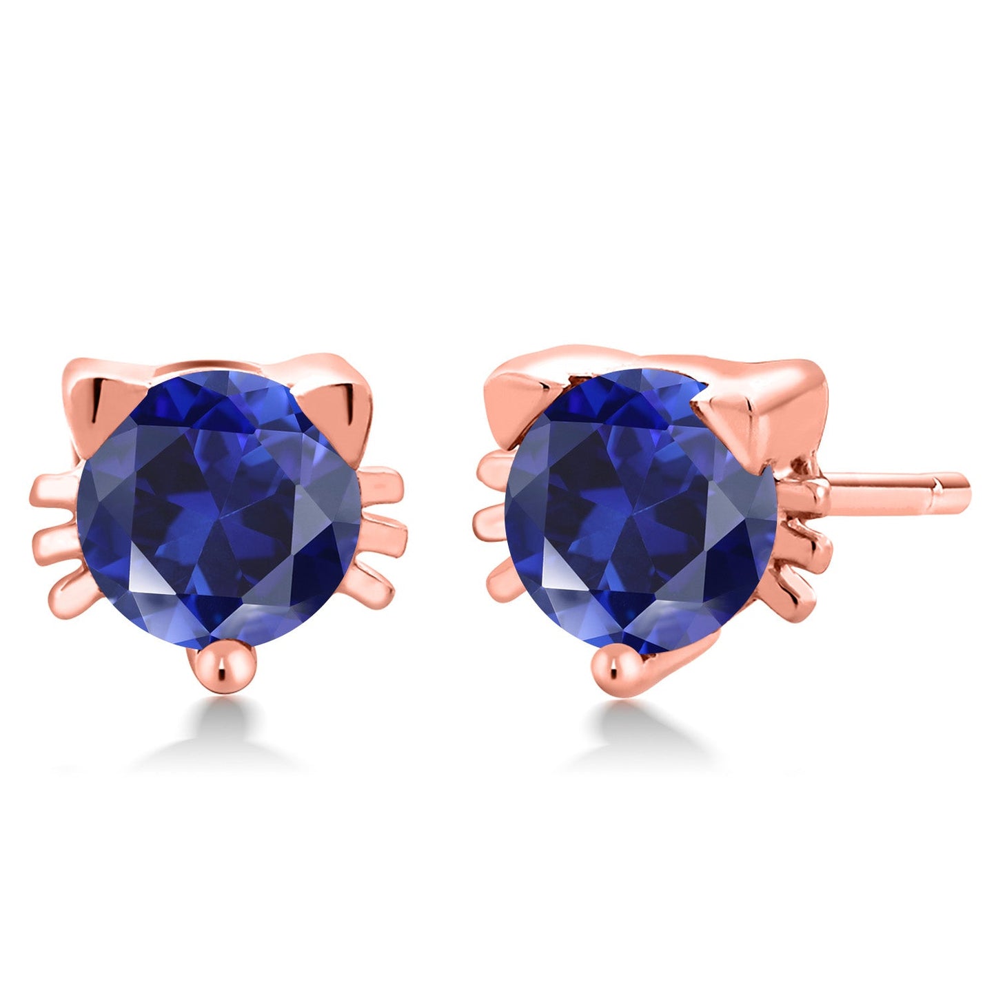 5MM Round Gemstone Birthstone Kitty Cat Stud Earrings | 925 Sterling Silver | Kitten Cat Earrings For Women Men Cat Lovers