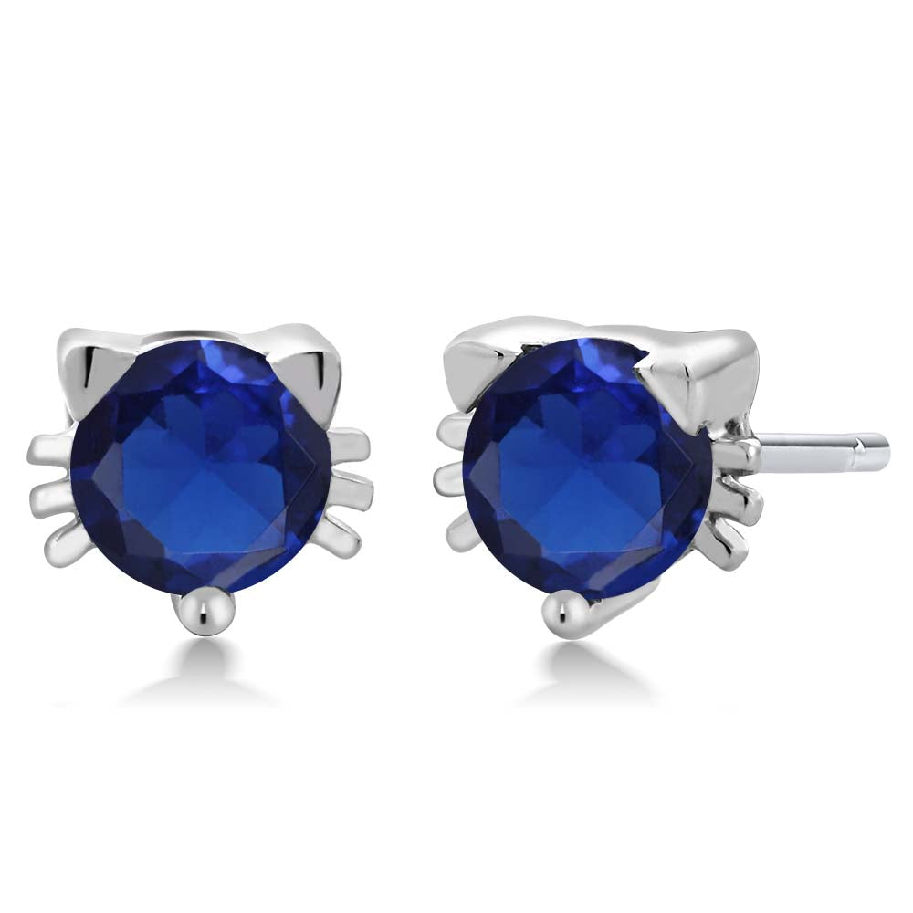 5MM Round Gemstone Birthstone Kitty Cat Stud Earrings | 925 Sterling Silver | Kitten Cat Earrings For Women Men Cat Lovers