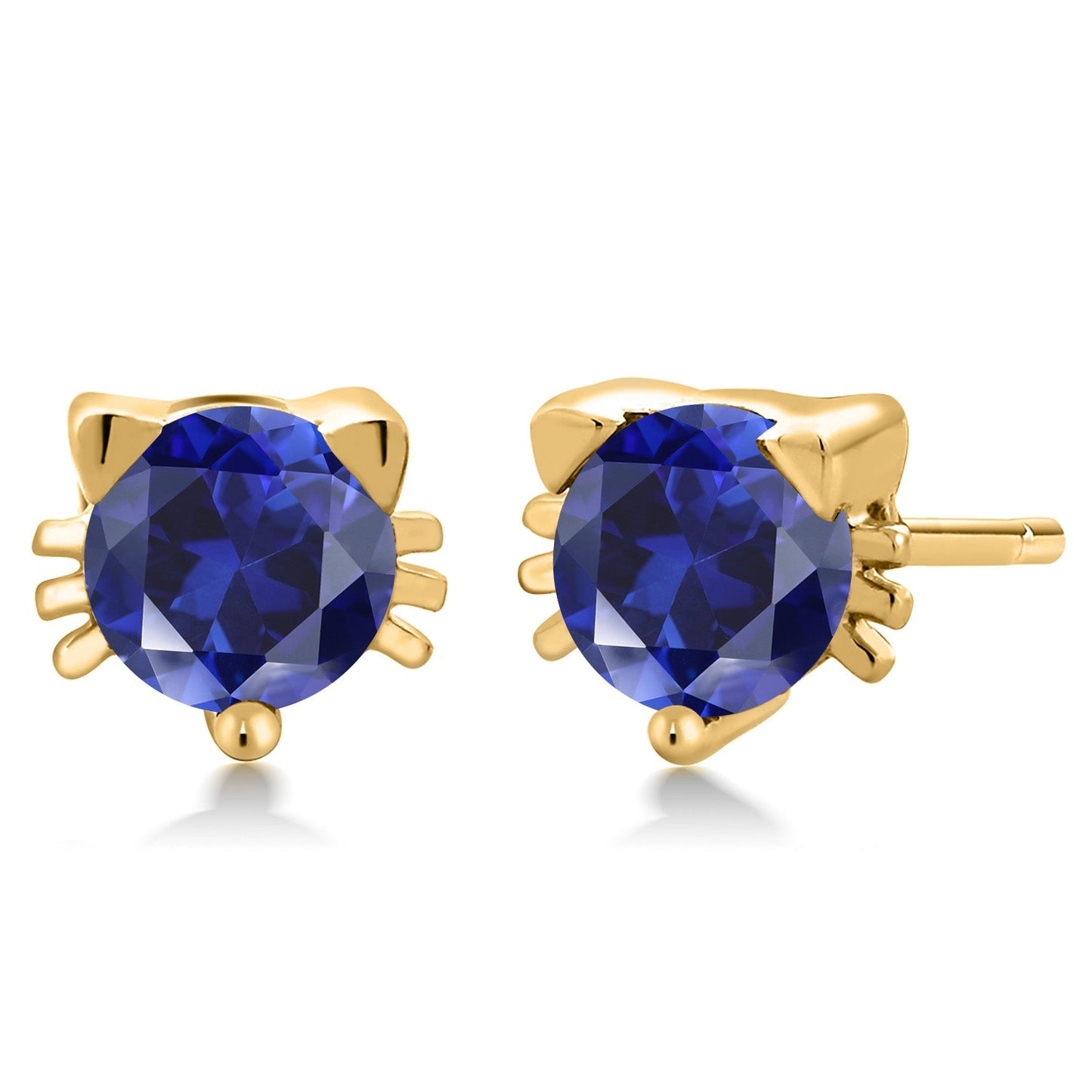5MM Round Gemstone Birthstone Kitty Cat Stud Earrings | 925 Sterling Silver | Kitten Cat Earrings For Women Men Cat Lovers