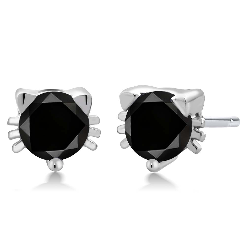 5MM Round Gemstone Birthstone Kitty Cat Stud Earrings | 925 Sterling Silver | Kitten Cat Earrings For Women Men Cat Lovers