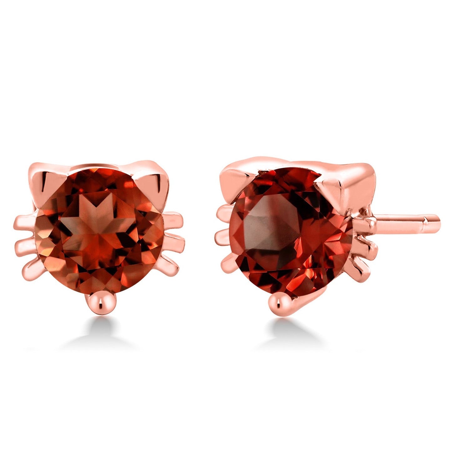 5MM Round Gemstone Birthstone Kitty Cat Stud Earrings | 925 Sterling Silver | Kitten Cat Earrings For Women Men Cat Lovers