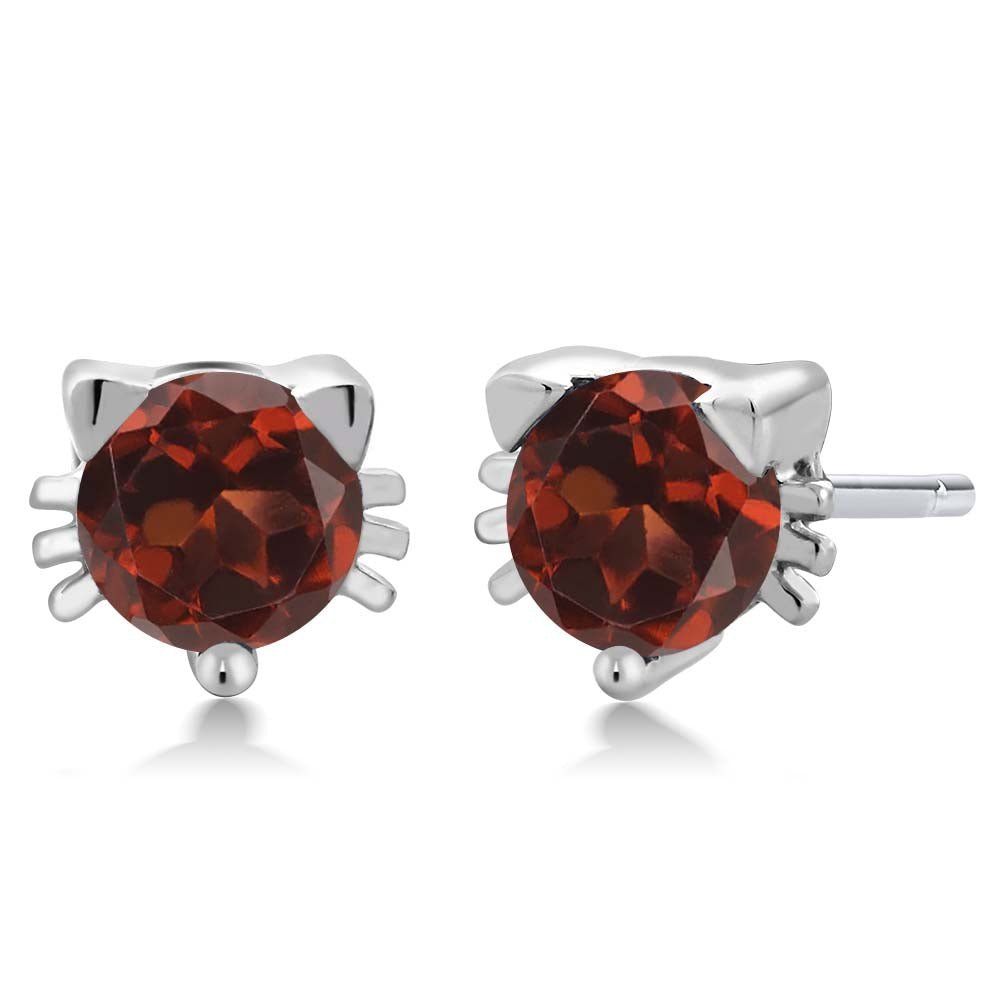 5MM Round Gemstone Birthstone Kitty Cat Stud Earrings | 925 Sterling Silver | Kitten Cat Earrings For Women Men Cat Lovers