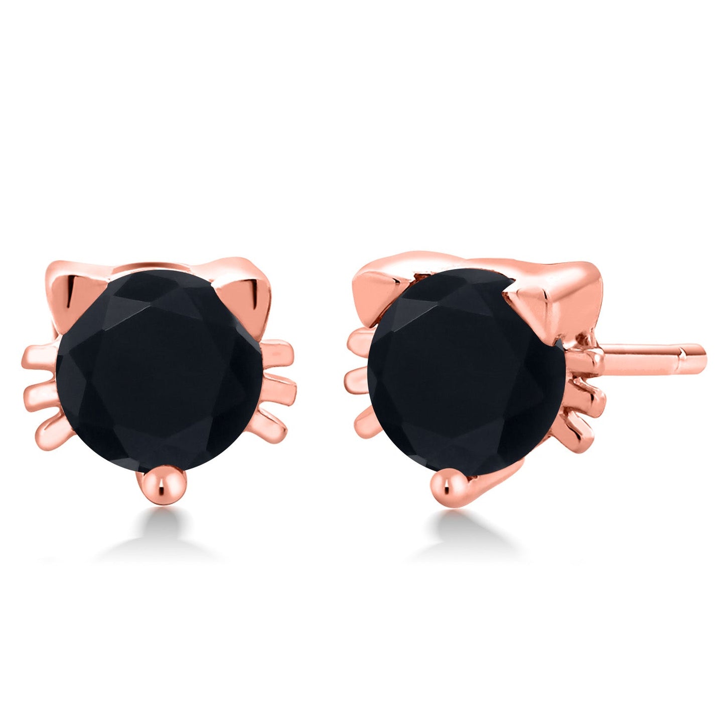 5MM Round Gemstone Birthstone Kitty Cat Stud Earrings | 925 Sterling Silver | Kitten Cat Earrings For Women Men Cat Lovers