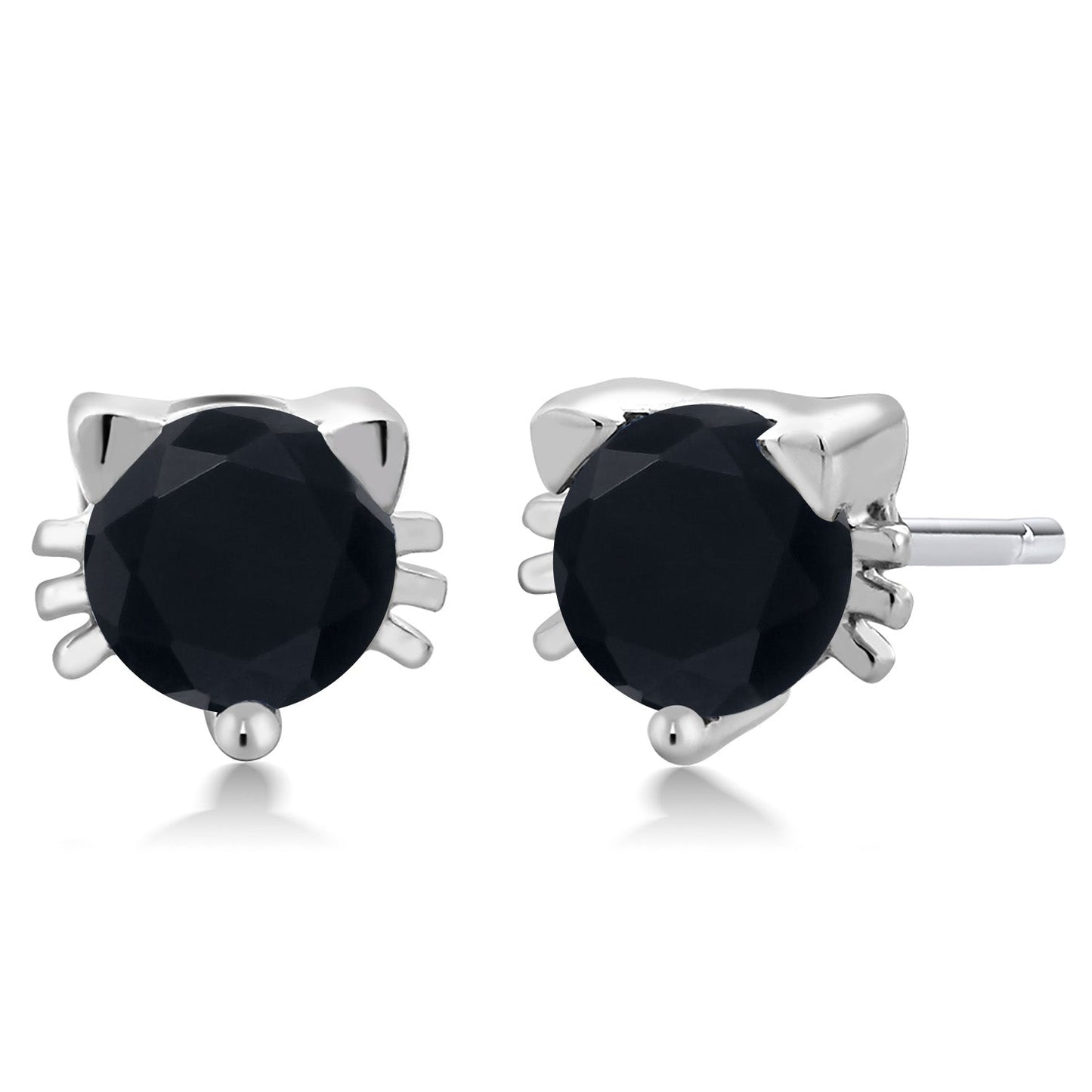 5MM Round Gemstone Birthstone Kitty Cat Stud Earrings | 925 Sterling Silver | Kitten Cat Earrings For Women Men Cat Lovers