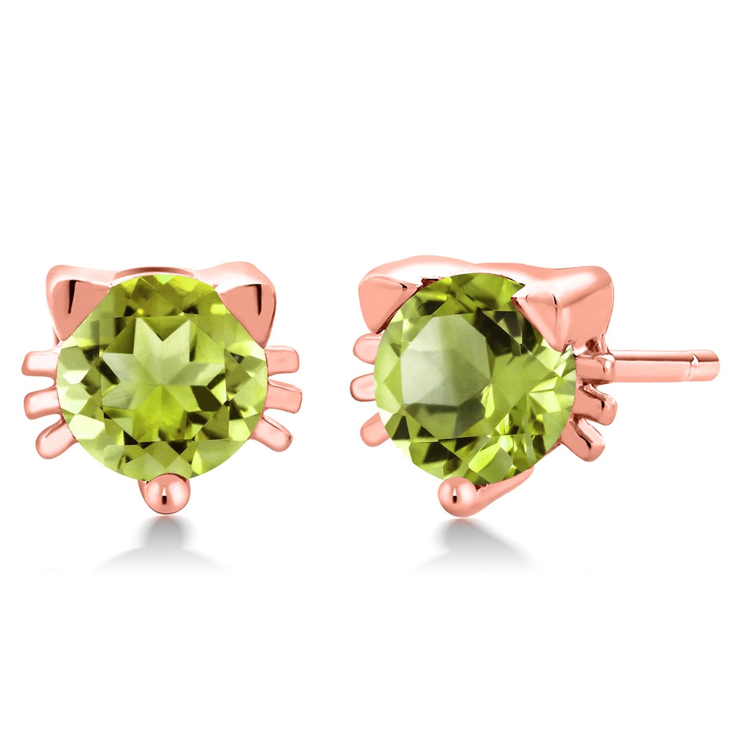 5MM Round Gemstone Birthstone Kitty Cat Stud Earrings | 925 Sterling Silver | Kitten Cat Earrings For Women Men Cat Lovers