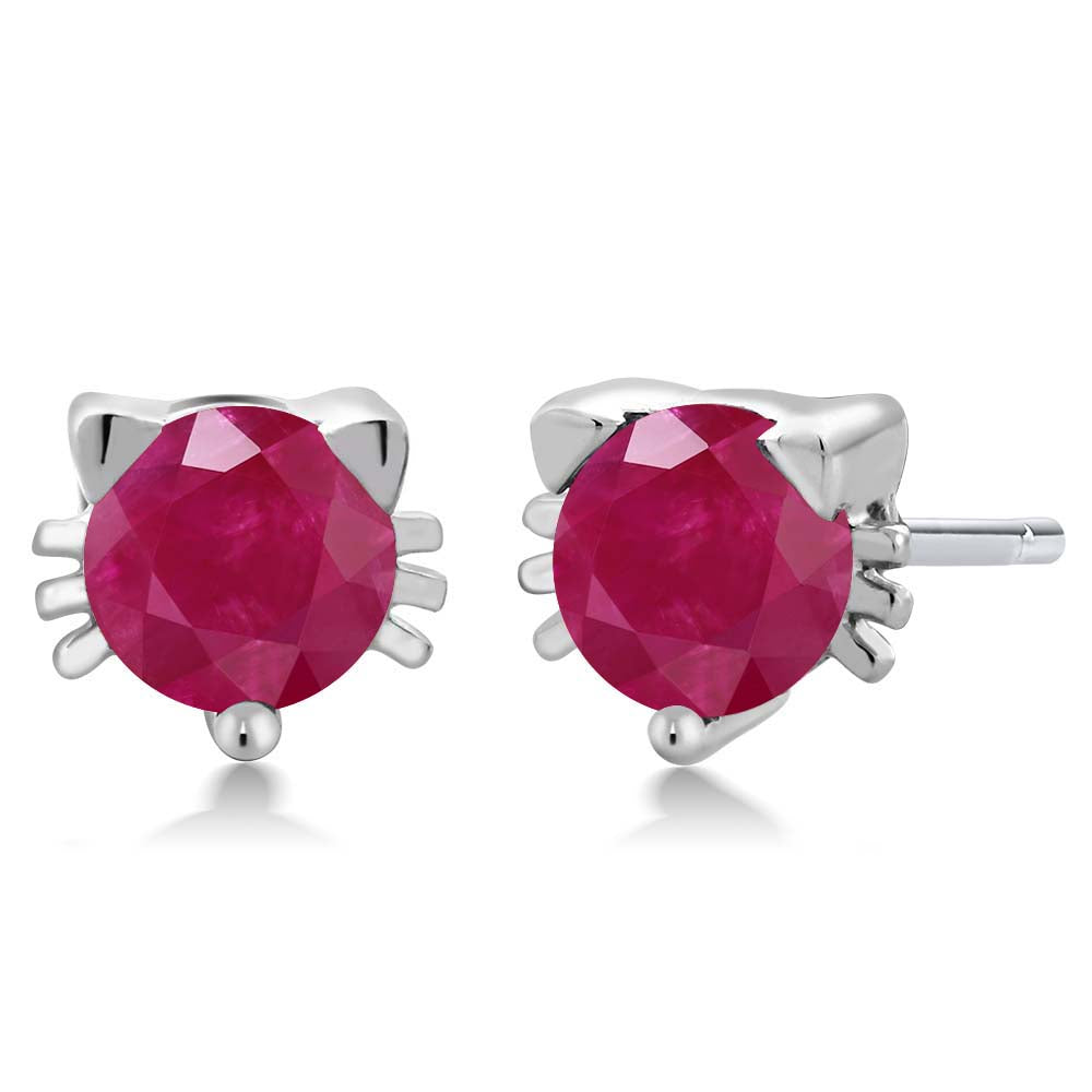 5MM Round Gemstone Birthstone Kitty Cat Stud Earrings | 925 Sterling Silver | Kitten Cat Earrings For Women Men Cat Lovers