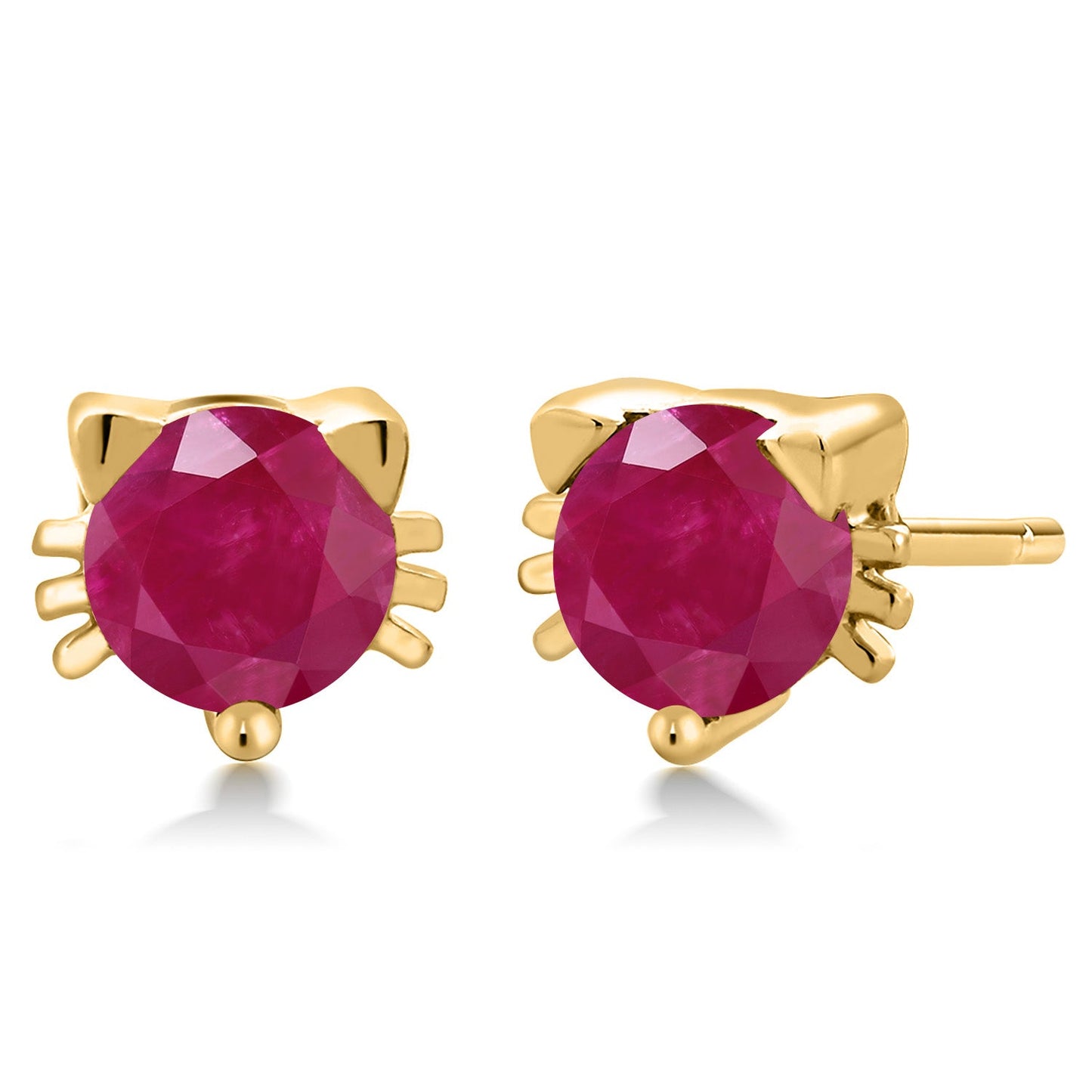 5MM Round Gemstone Birthstone Kitty Cat Stud Earrings | 925 Sterling Silver | Kitten Cat Earrings For Women Men Cat Lovers