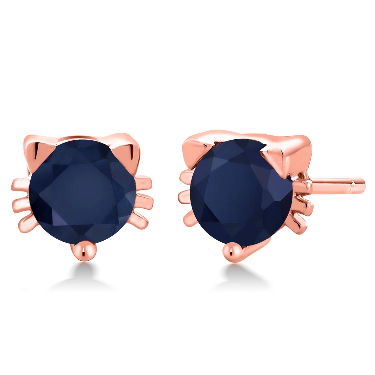 5MM Round Gemstone Birthstone Kitty Cat Stud Earrings | 925 Sterling Silver | Kitten Cat Earrings For Women Men Cat Lovers