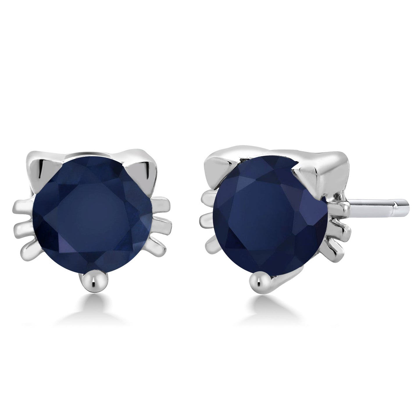 5MM Round Gemstone Birthstone Kitty Cat Stud Earrings | 925 Sterling Silver | Kitten Cat Earrings For Women Men Cat Lovers